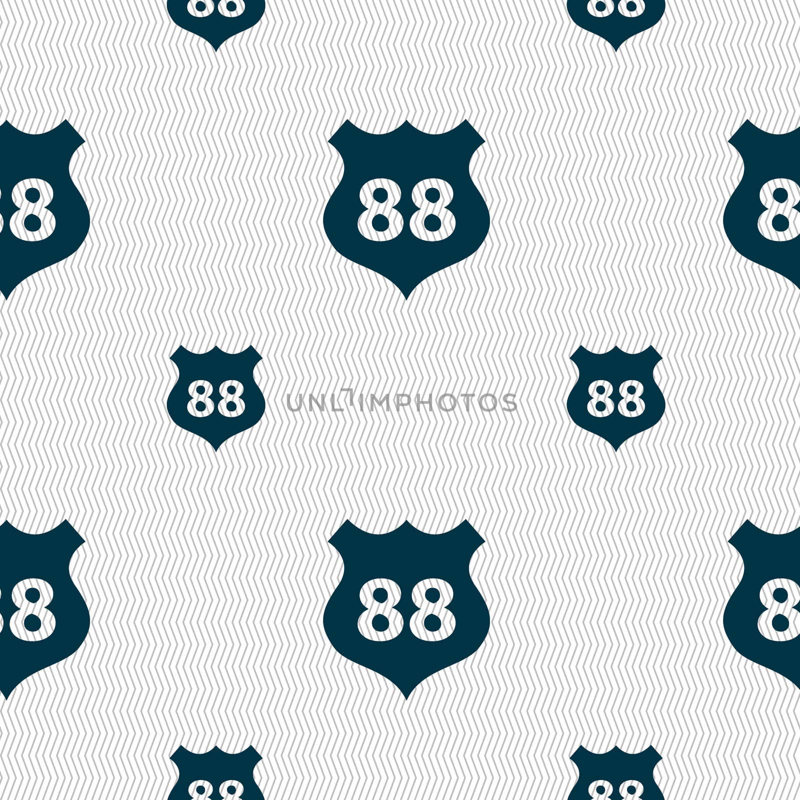 Route 88 highway icon sign. Seamless pattern with geometric texture. illustration