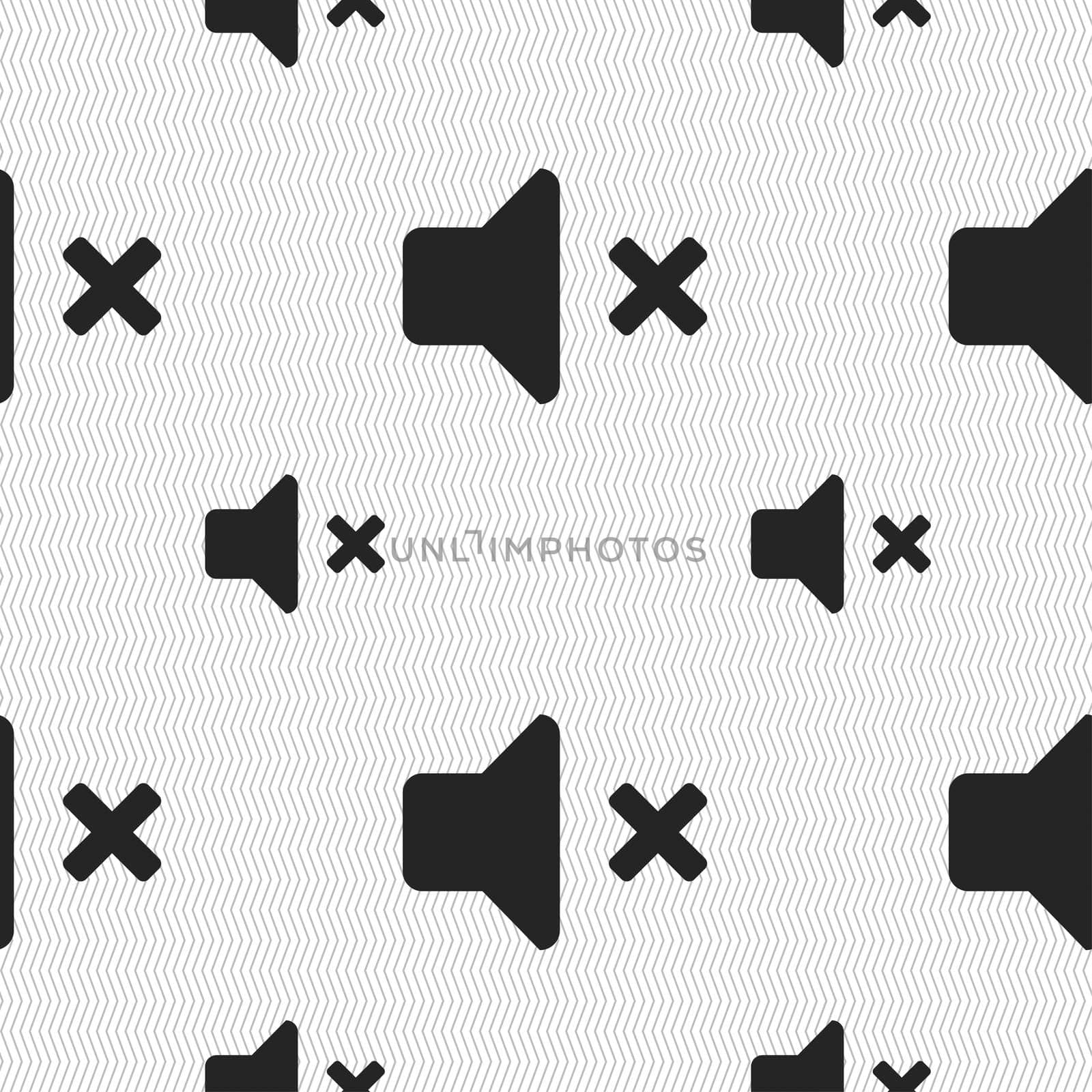 Mute speaker , Sound icon sign. Seamless pattern with geometric texture. illustration