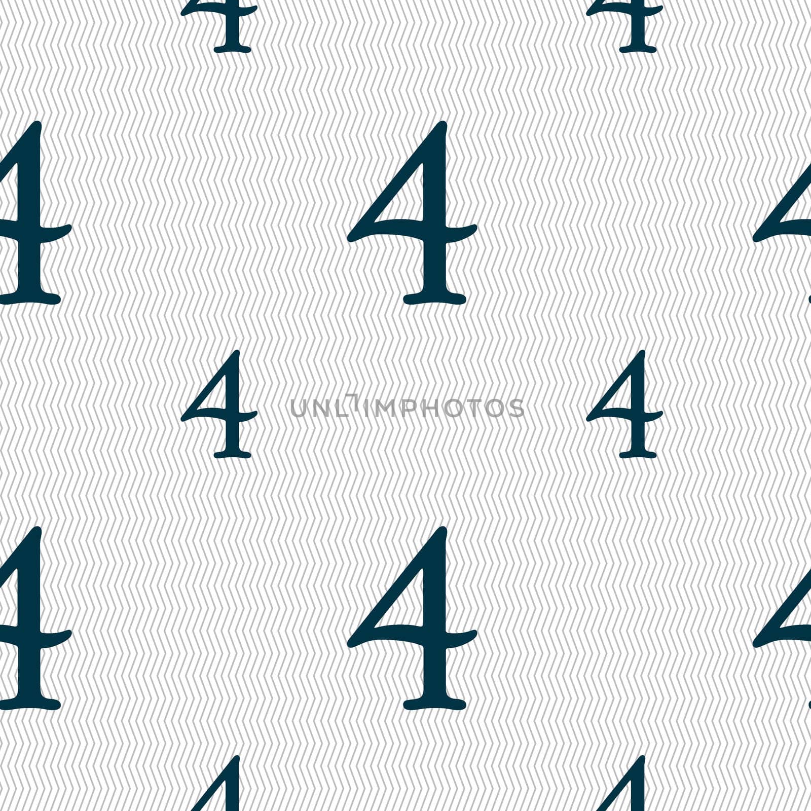 number four icon sign. Seamless pattern with geometric texture. illustration