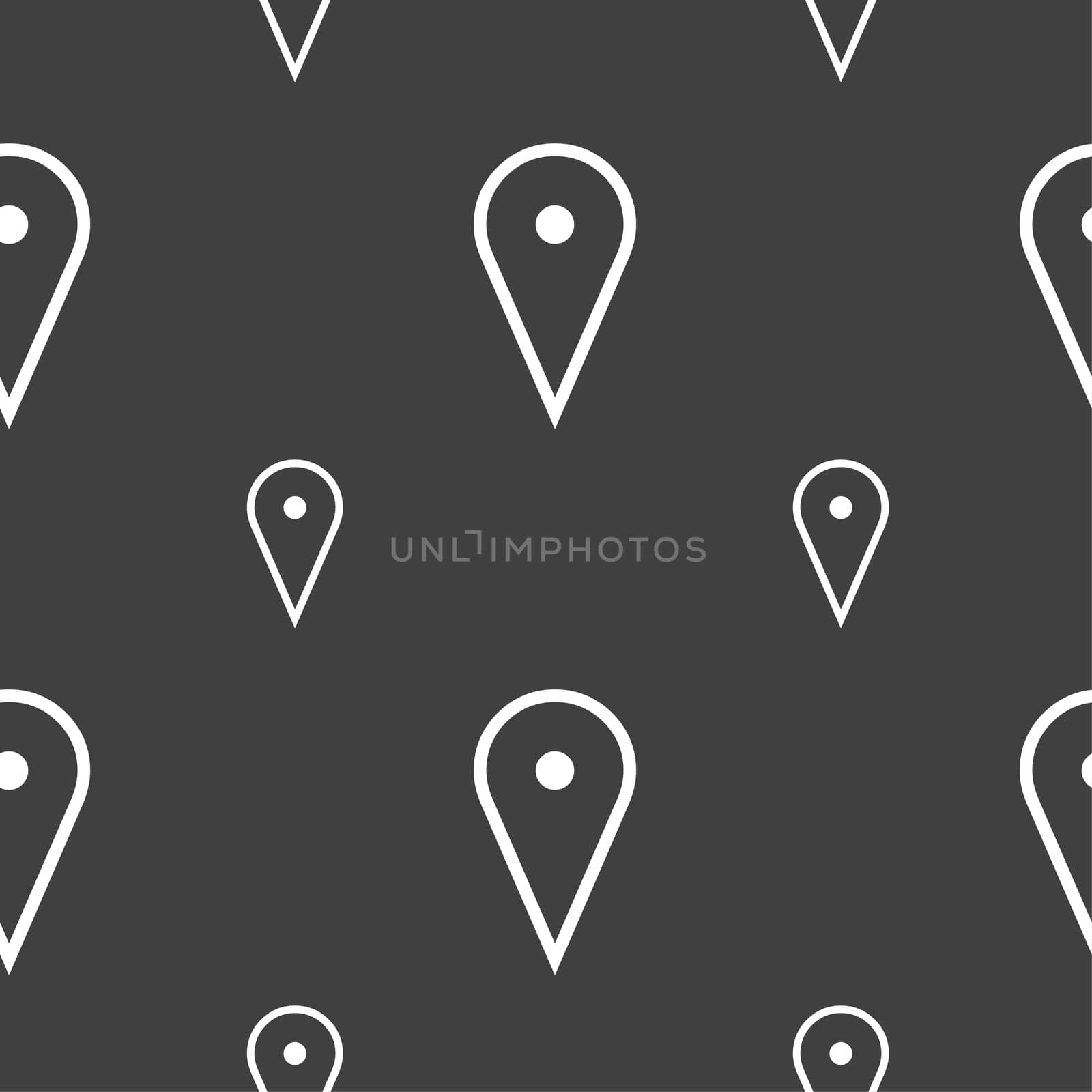map poiner icon sign. Seamless pattern on a gray background.  by serhii_lohvyniuk