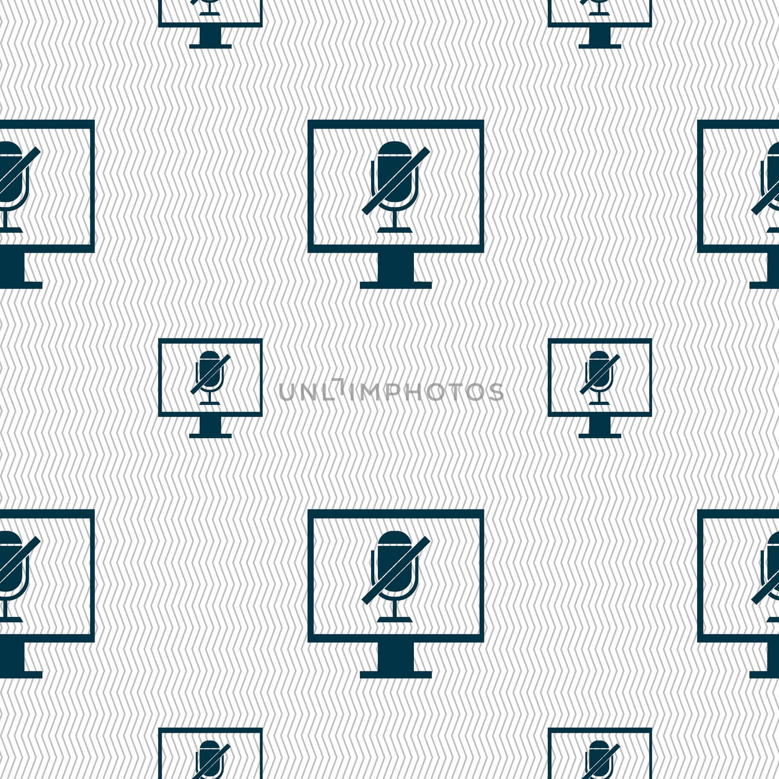 No Microphone sign icon. Speaker symbol. Seamless pattern with geometric texture. illustration