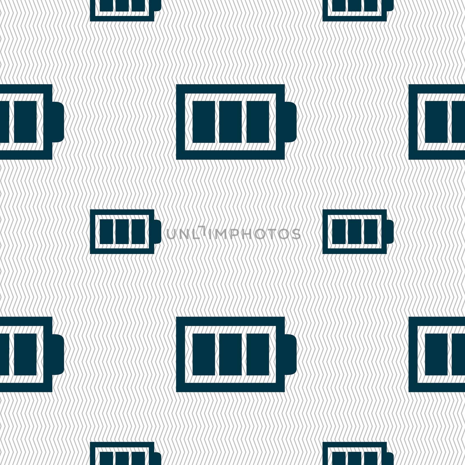 Battery fully charged sign icon. Electricity symbol. Seamless pattern with geometric texture. illustration