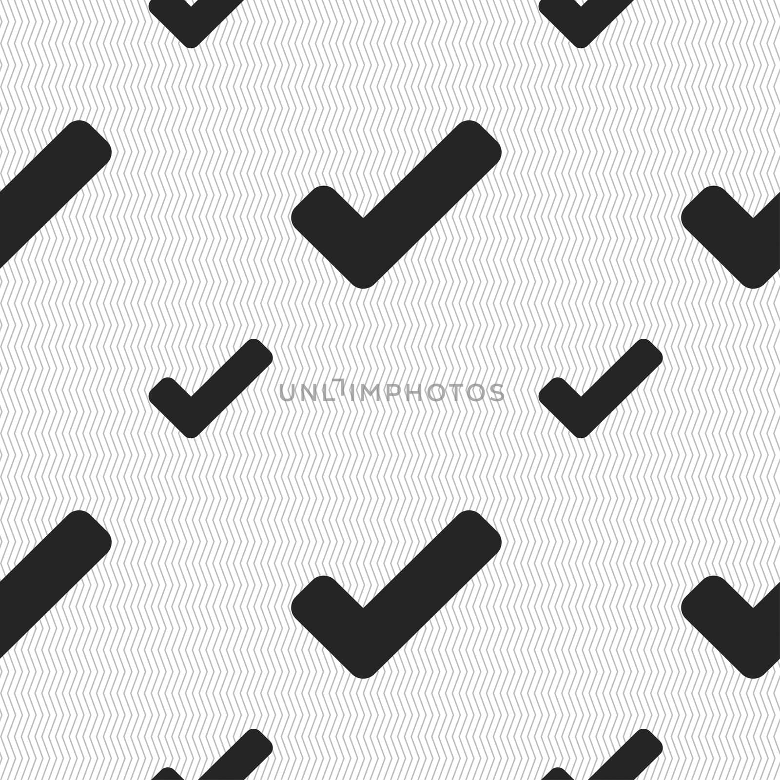 Check mark, tik icon sign. Seamless pattern with geometric texture. illustration