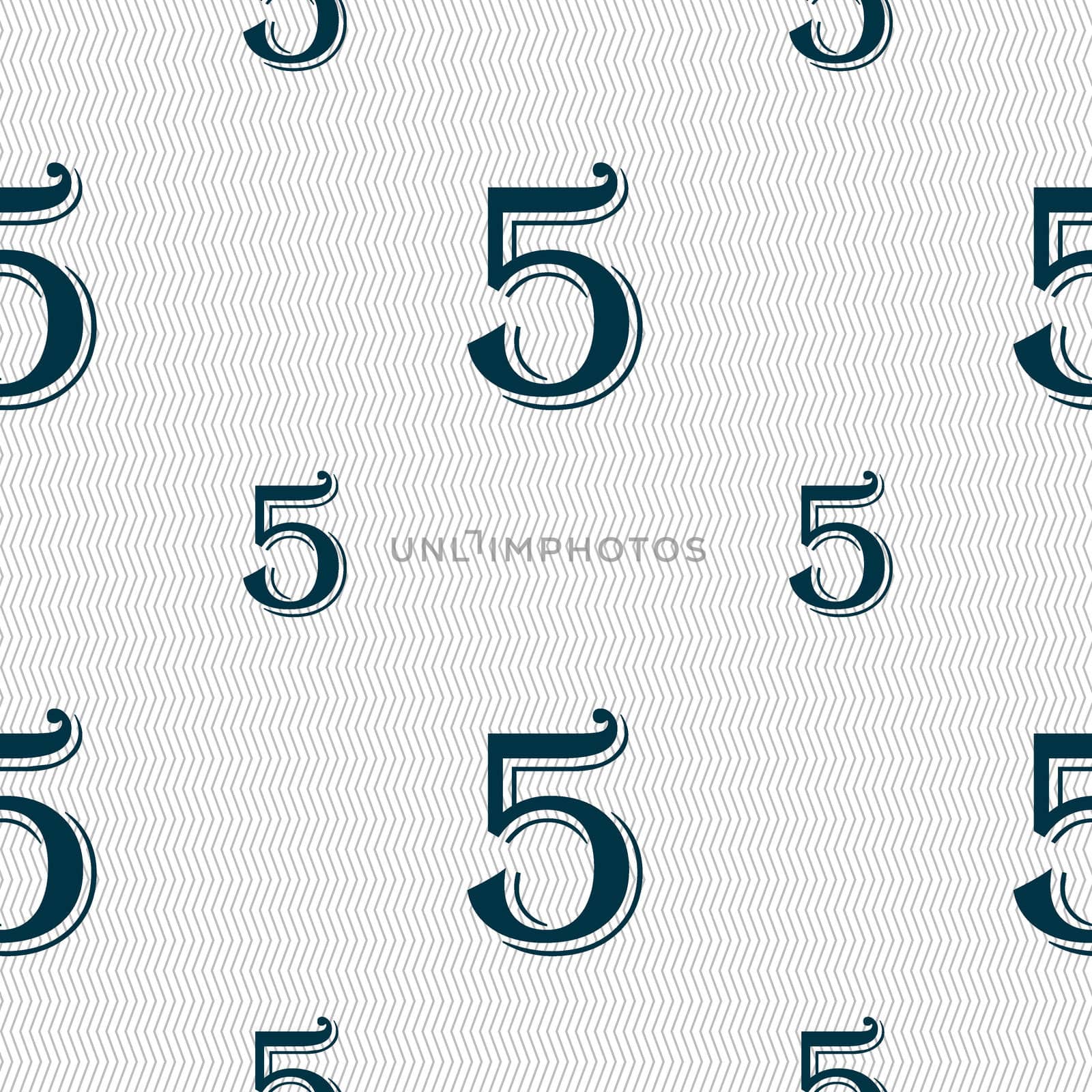 number five icon sign. Seamless pattern with geometric texture. illustration