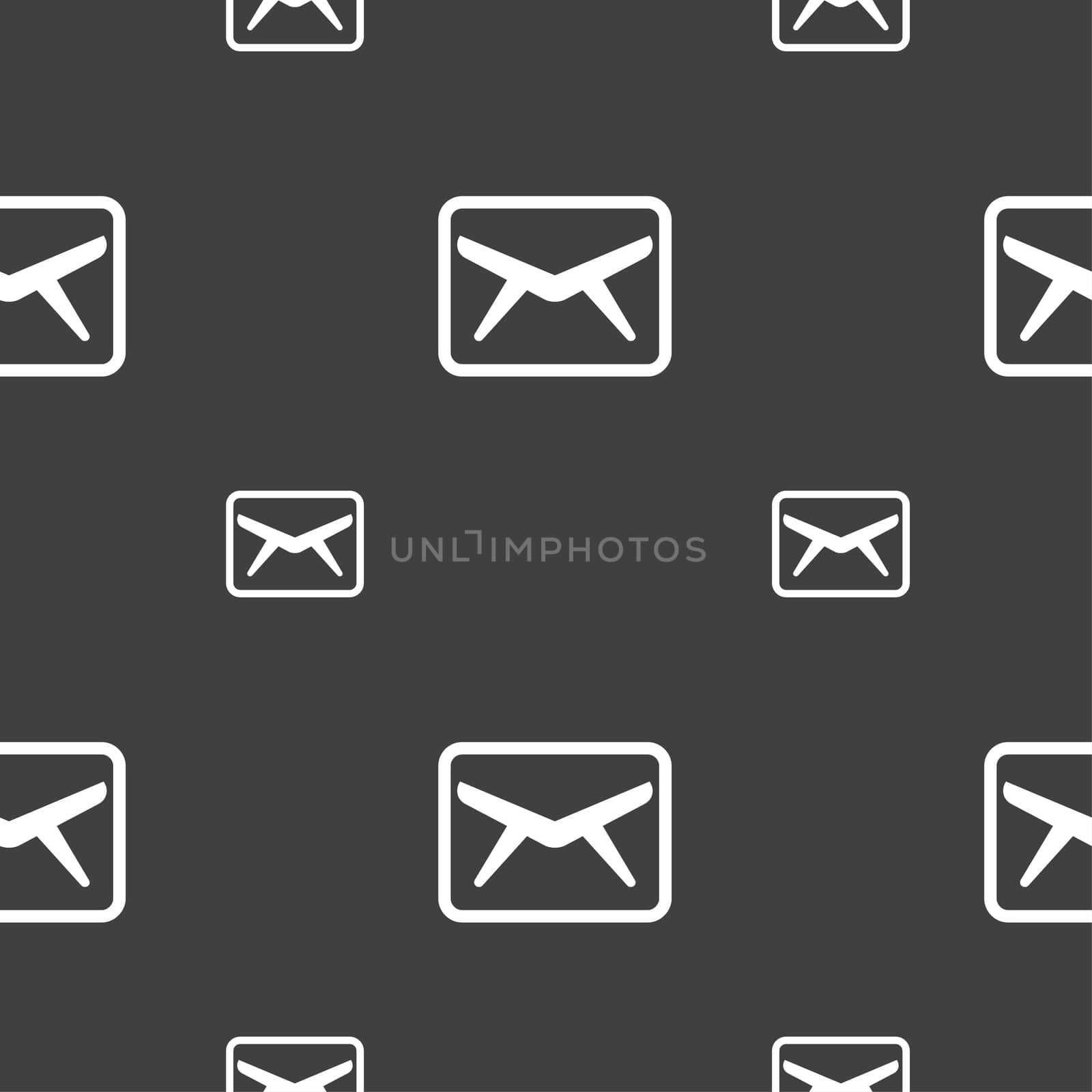 Mail, Envelope, Message icon sign. Seamless pattern on a gray background. illustration