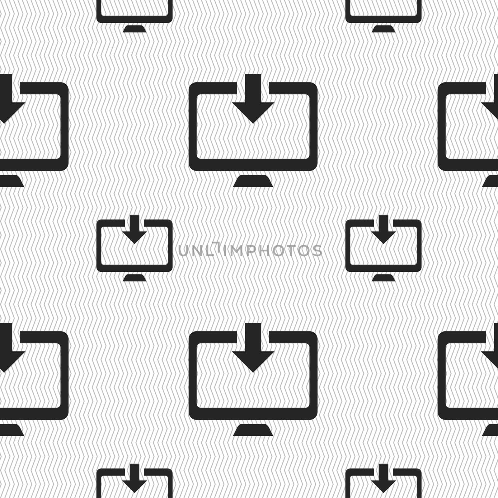 Download, Load, Backup icon sign. Seamless pattern with geometric texture. illustration