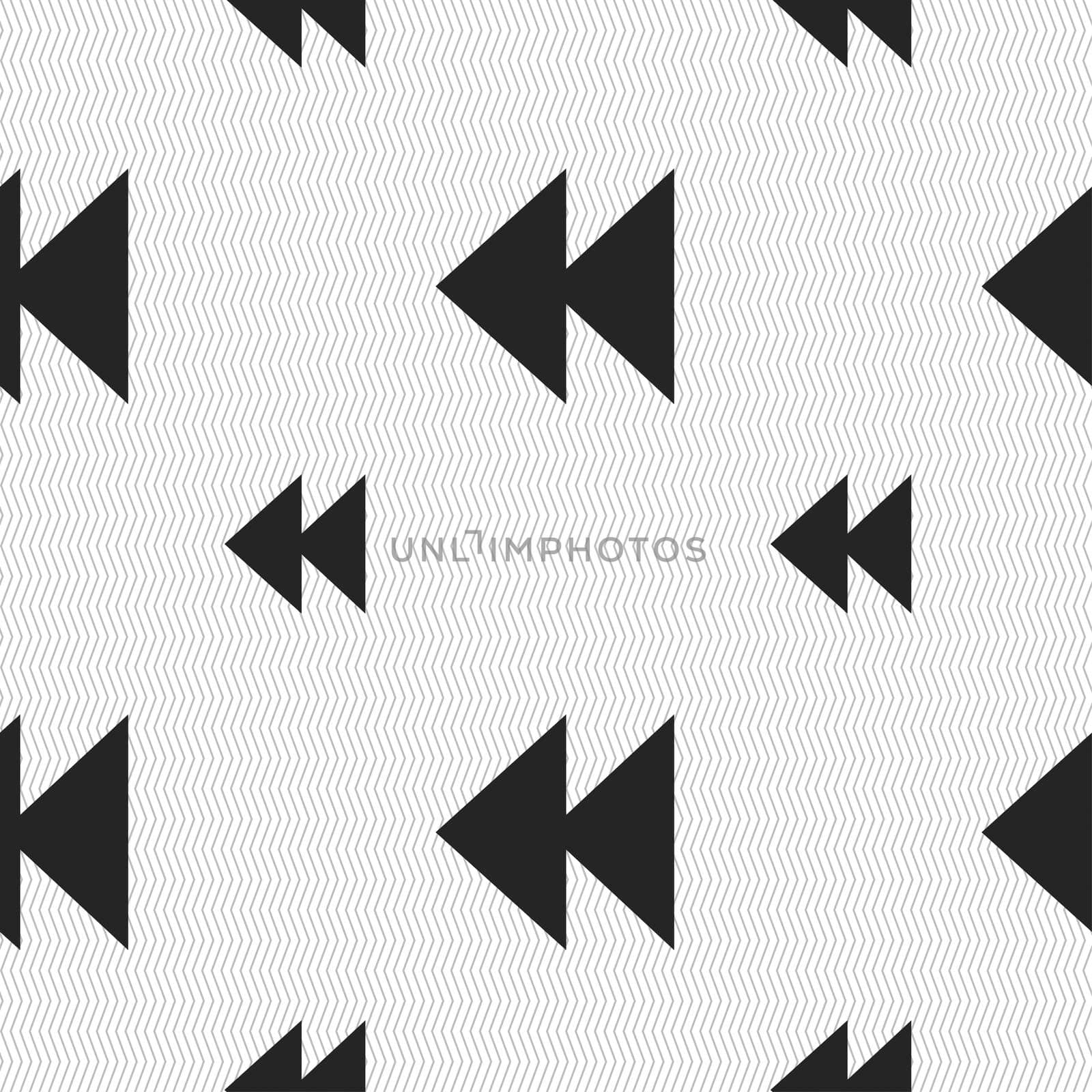 rewind icon sign. Seamless pattern with geometric texture. illustration