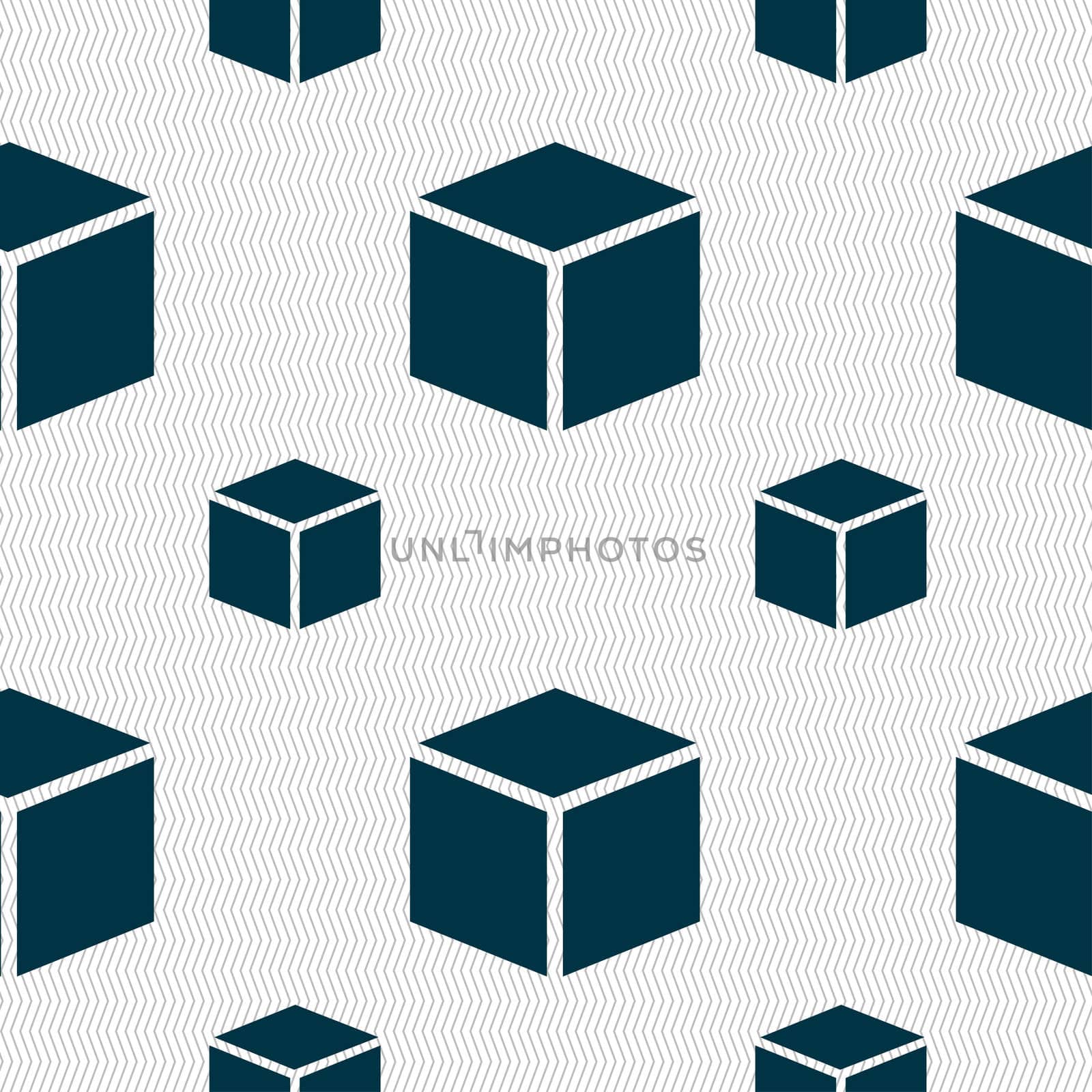 3d cube icon sign. Seamless pattern with geometric texture. illustration