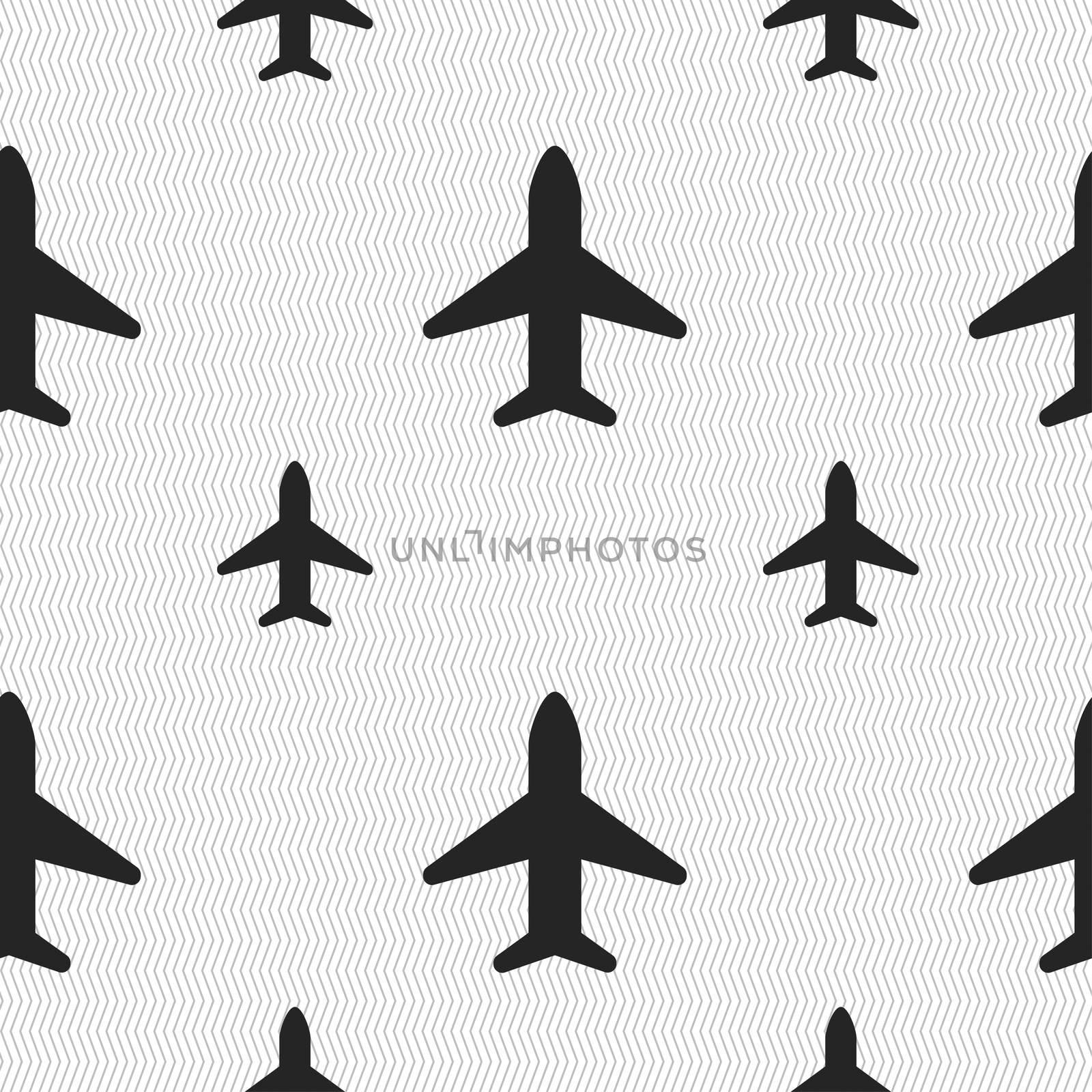 Airplane, Plane, Travel, Flight icon sign. Seamless pattern with geometric texture.  by serhii_lohvyniuk