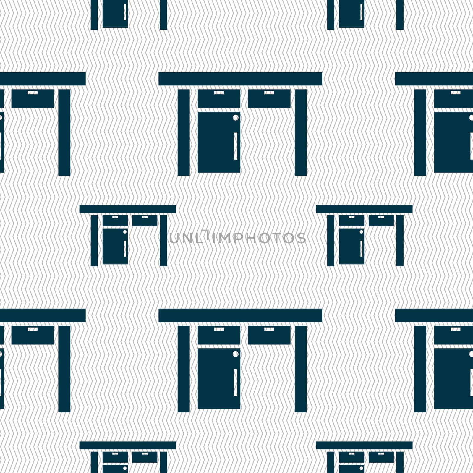 Table icon sign. Seamless pattern with geometric texture. illustration