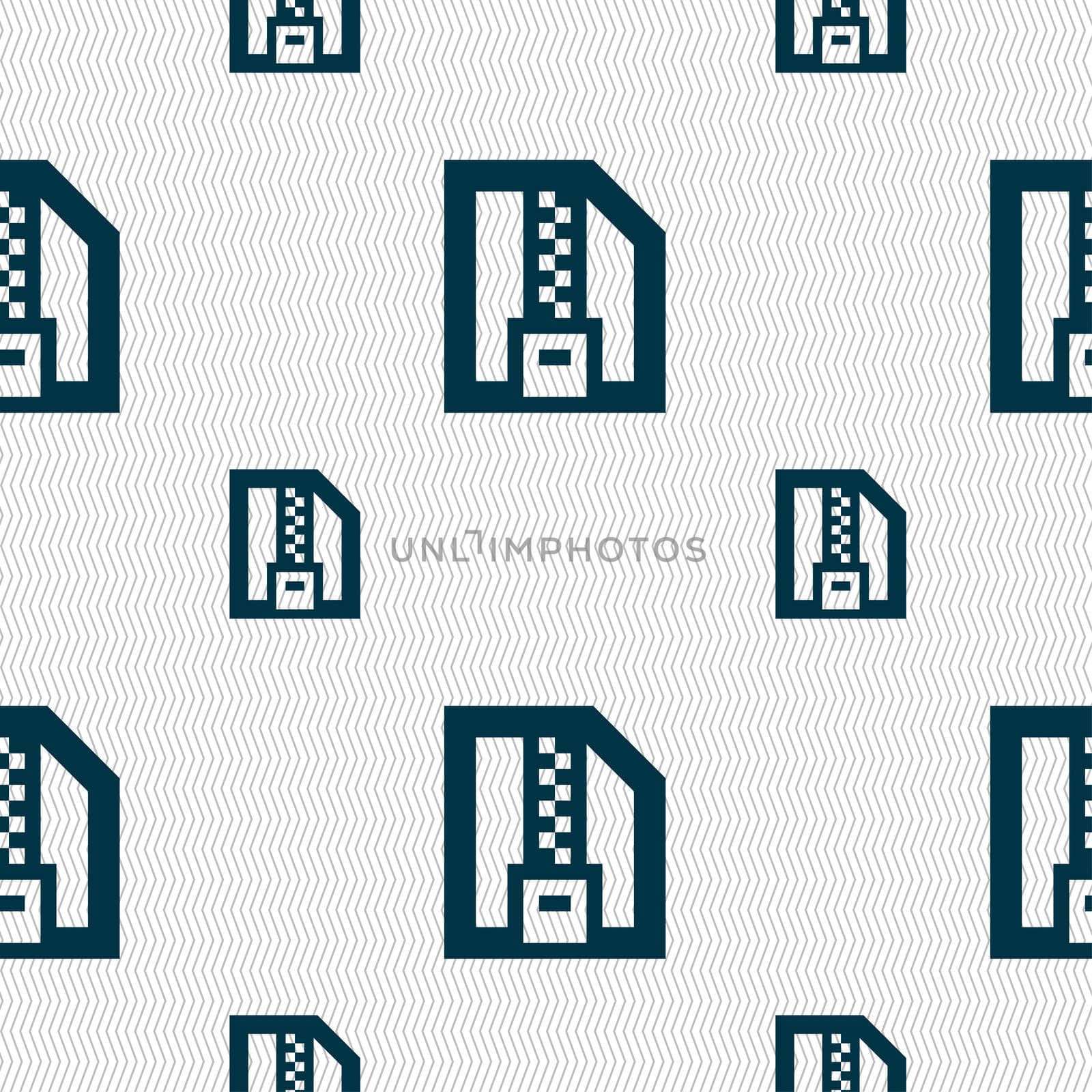 Archive file, Download compressed, ZIP zipped icon sign. Seamless pattern with geometric texture. illustration