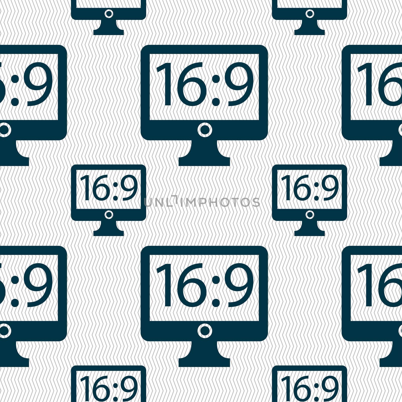 Aspect ratio 16 9 widescreen tv icon sign. Seamless pattern with geometric texture.  by serhii_lohvyniuk