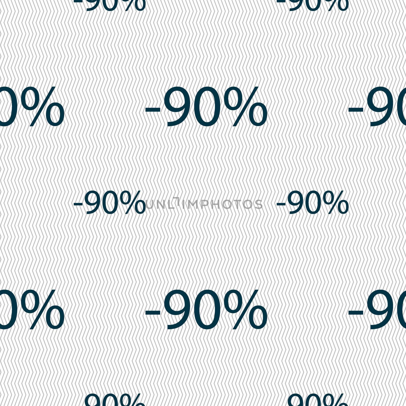 90 percent discount sign icon. Sale symbol. Special offer label. Seamless pattern with geometric texture. illustration