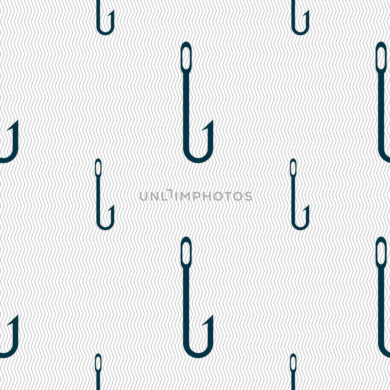 Fishing hook icon sign. Seamless pattern with geometric texture. illustration