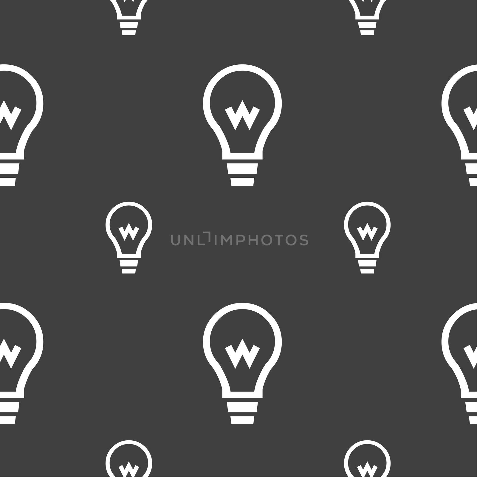 Light bulb icon sign. Seamless pattern on a gray background. illustration
