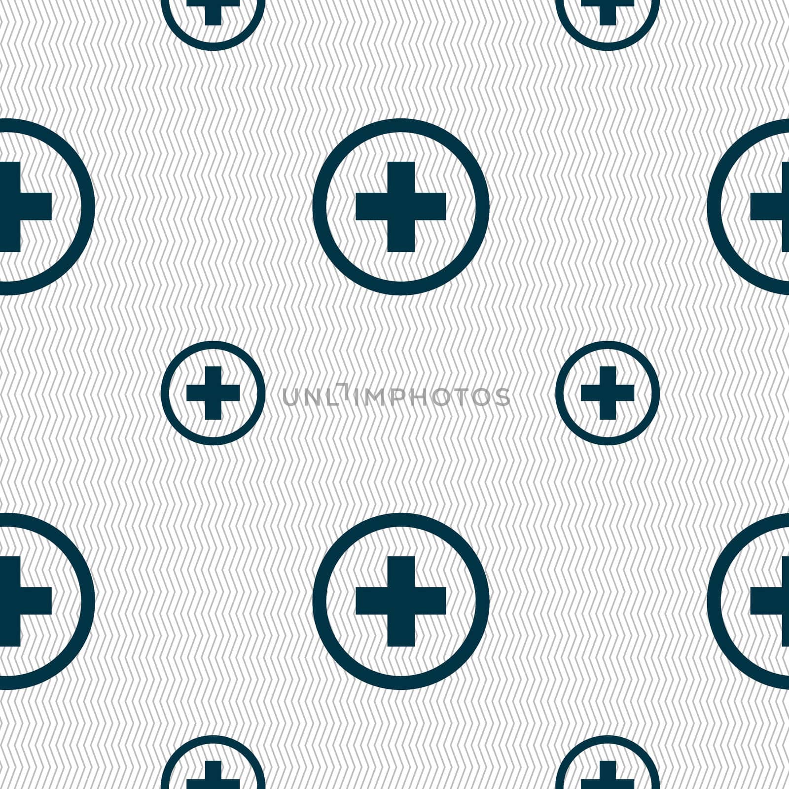 Plus, Positive, zoom icon sign. Seamless pattern with geometric texture. illustration