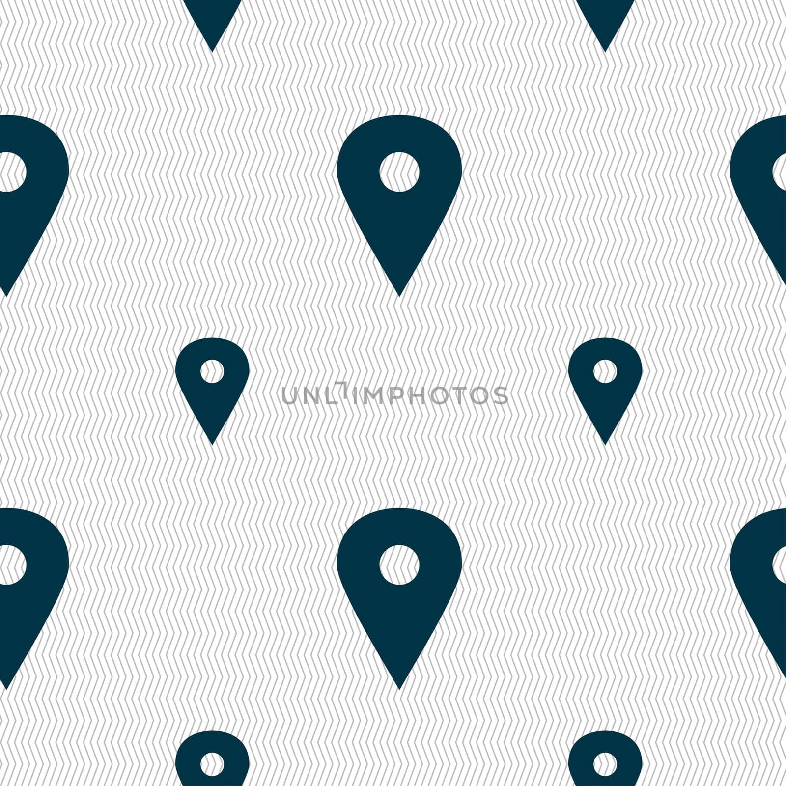 Map pointer, GPS location icon sign. Seamless pattern with geometric texture.  by serhii_lohvyniuk