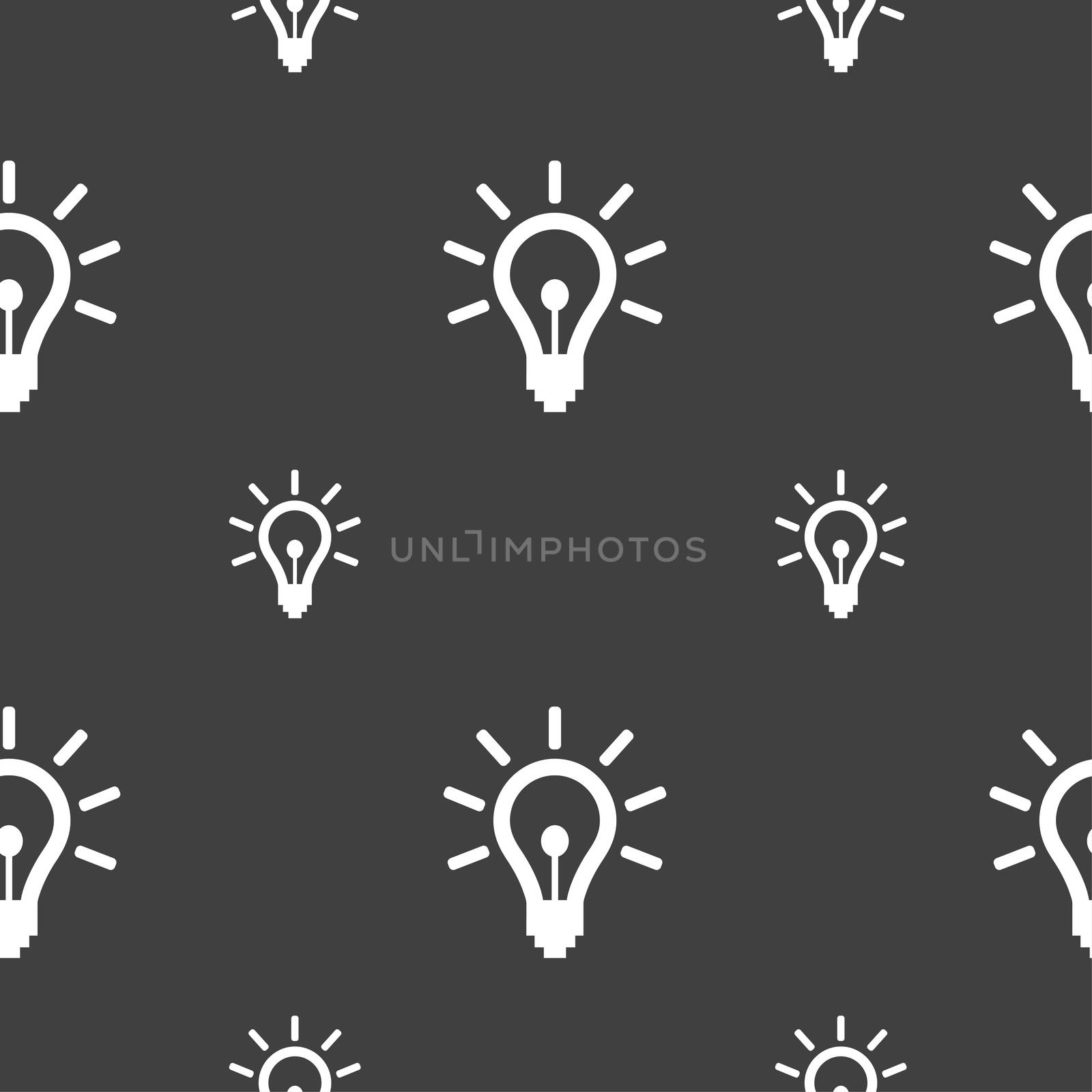 Light bulb icon sign. Seamless pattern on a gray background.  by serhii_lohvyniuk
