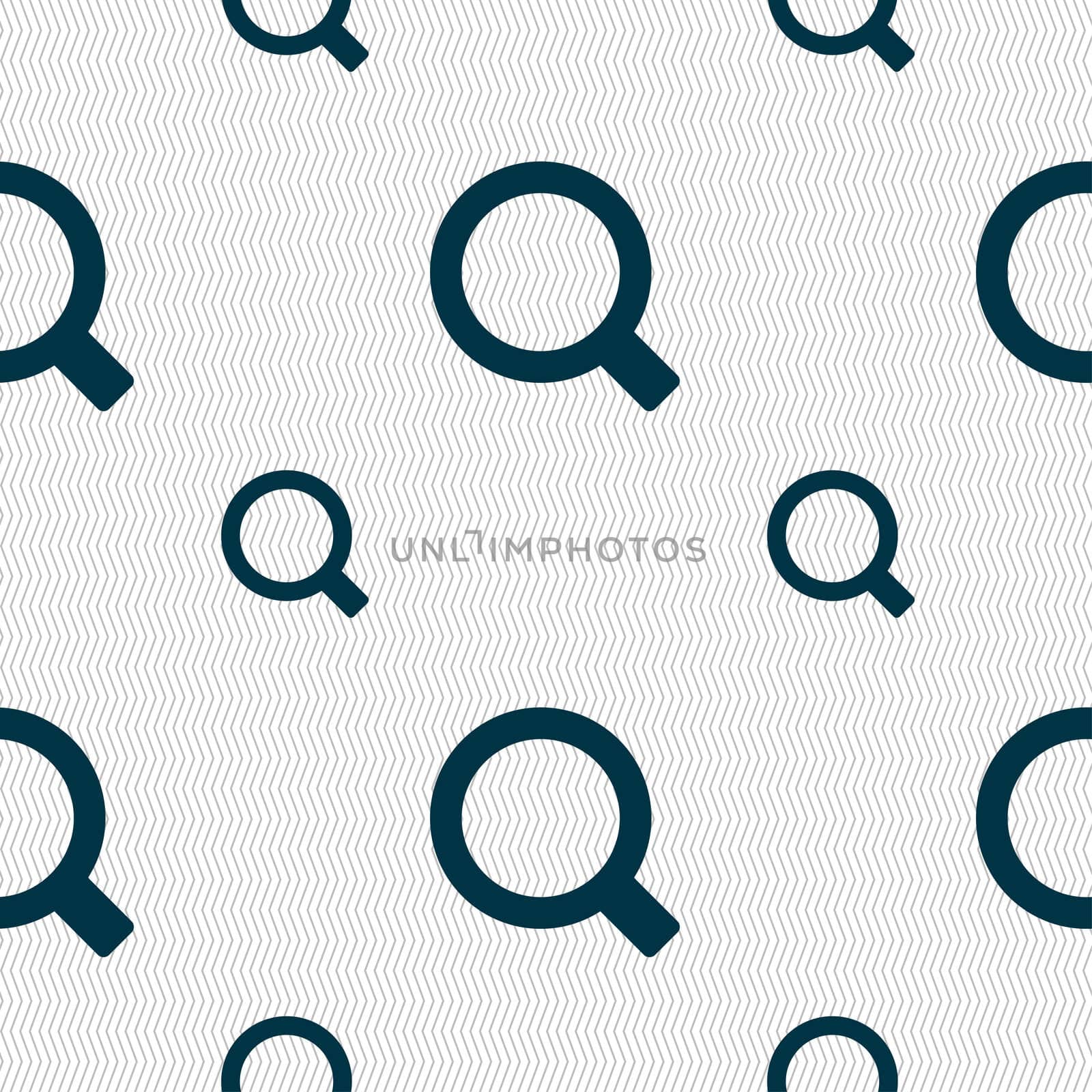 Magnifier glass icon sign. Seamless pattern with geometric texture. illustration
