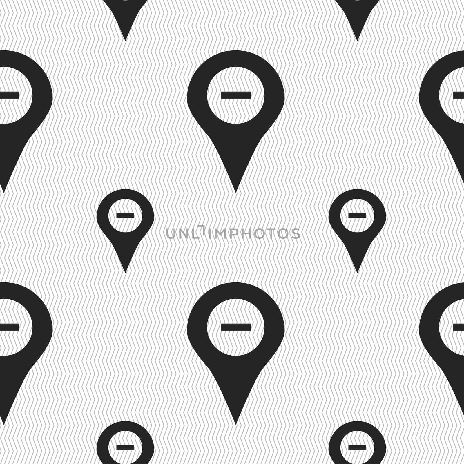 Minus Map pointer, GPS location icon sign. Seamless pattern with geometric texture. illustration