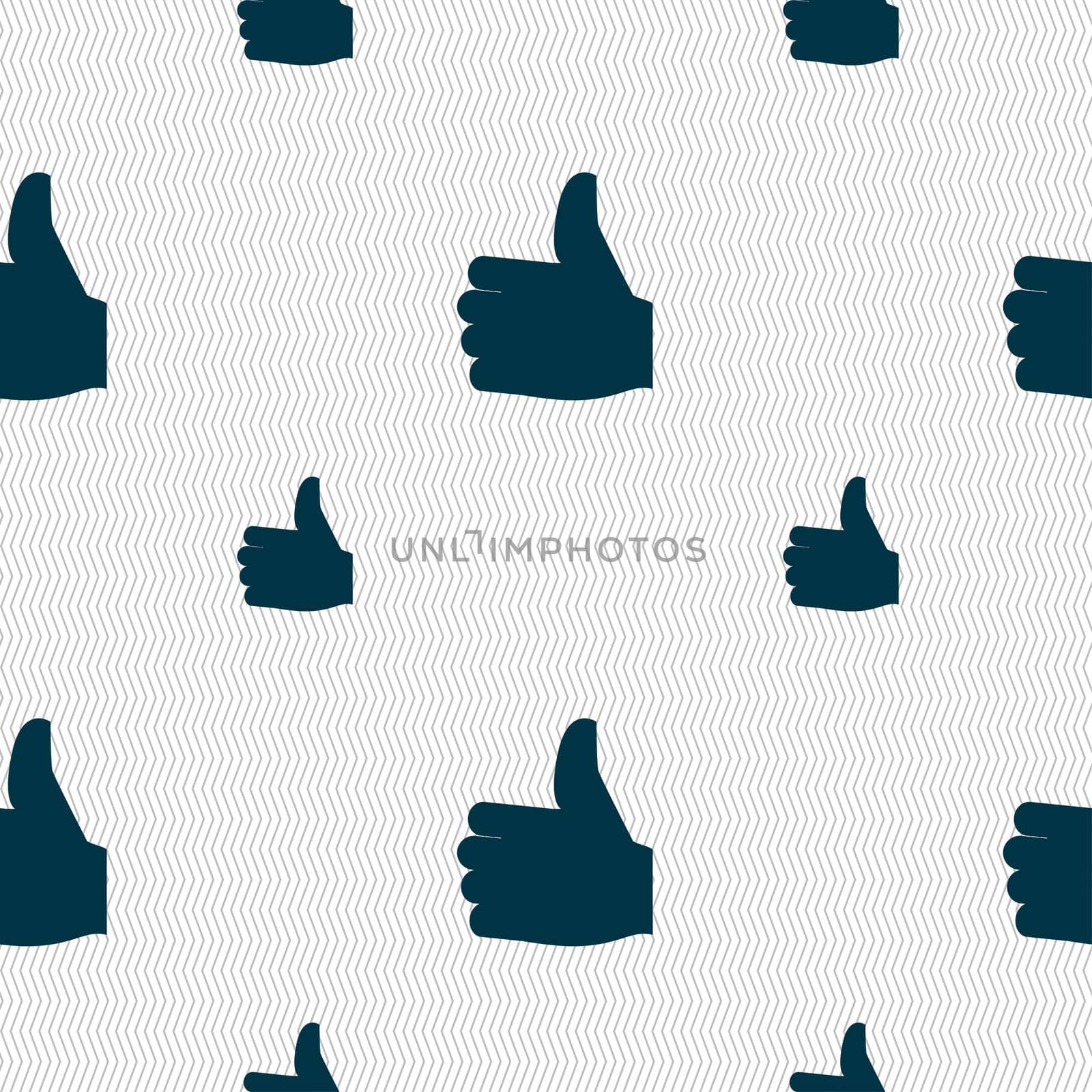 Like, Thumb up icon sign. Seamless pattern with geometric texture. illustration