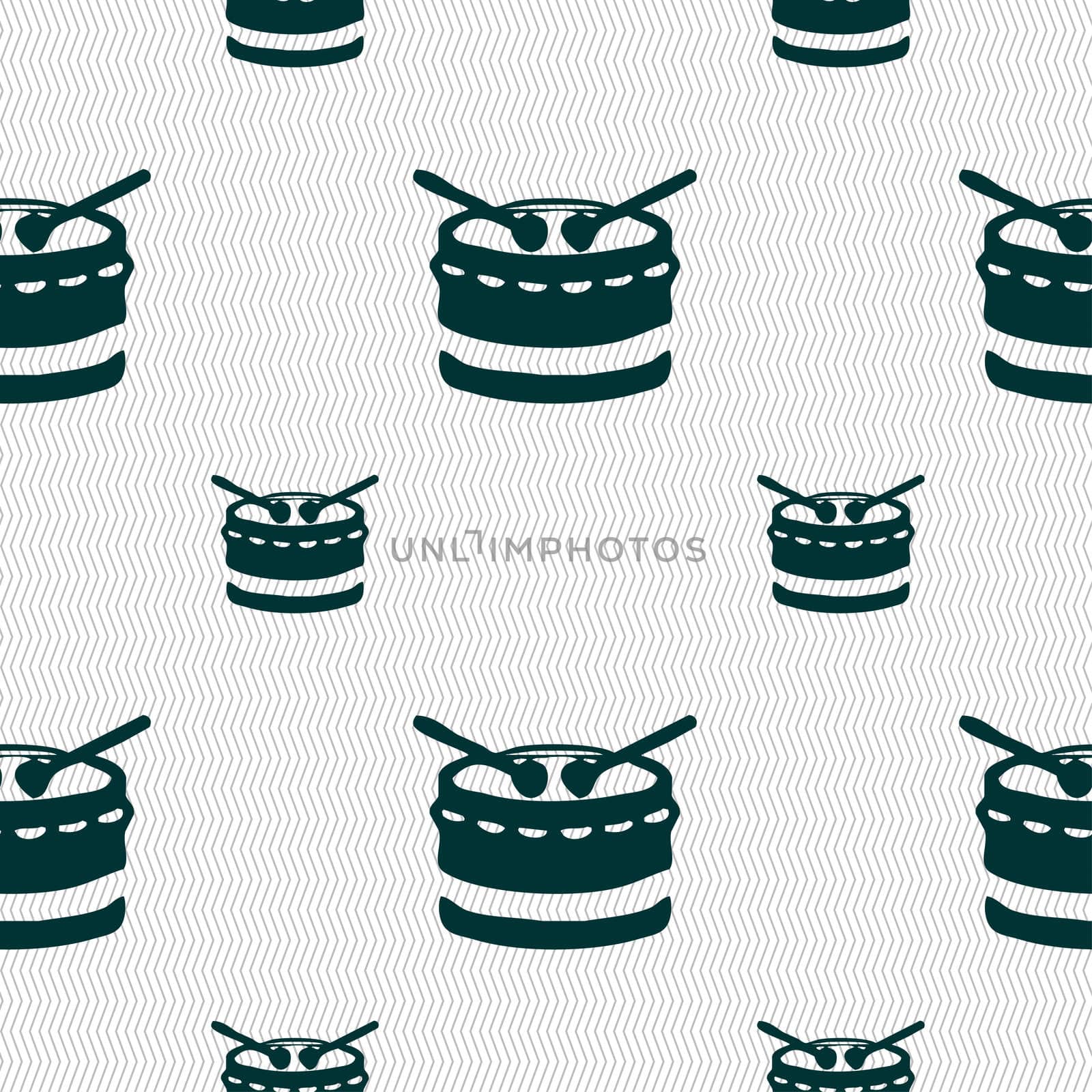 drum icon sign. Seamless pattern with geometric texture. illustration
