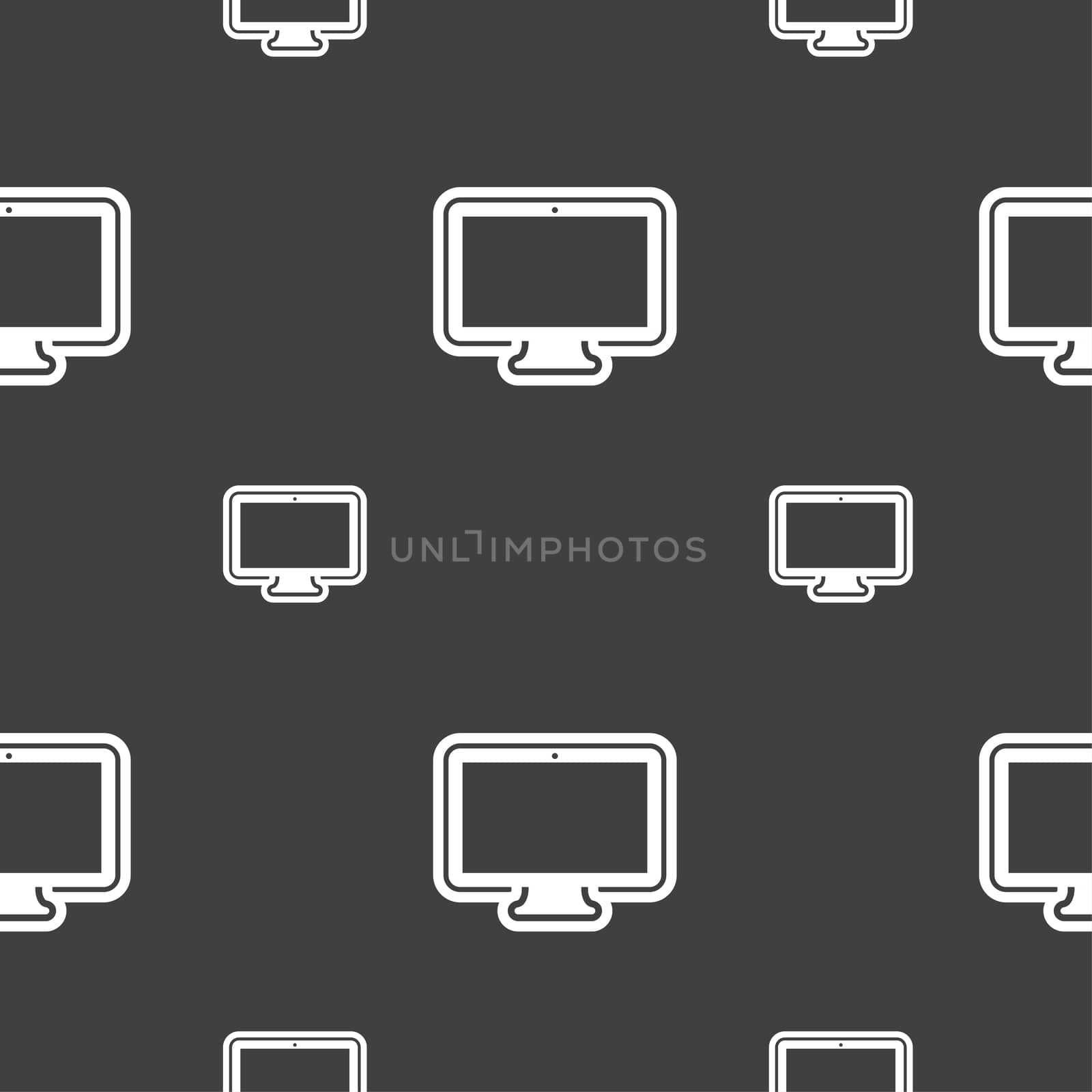 monitor icon sign. Seamless pattern on a gray background. illustration