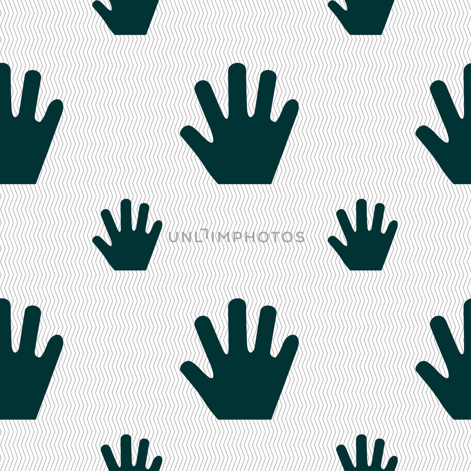 Hand icon sign. Seamless pattern with geometric texture. illustration