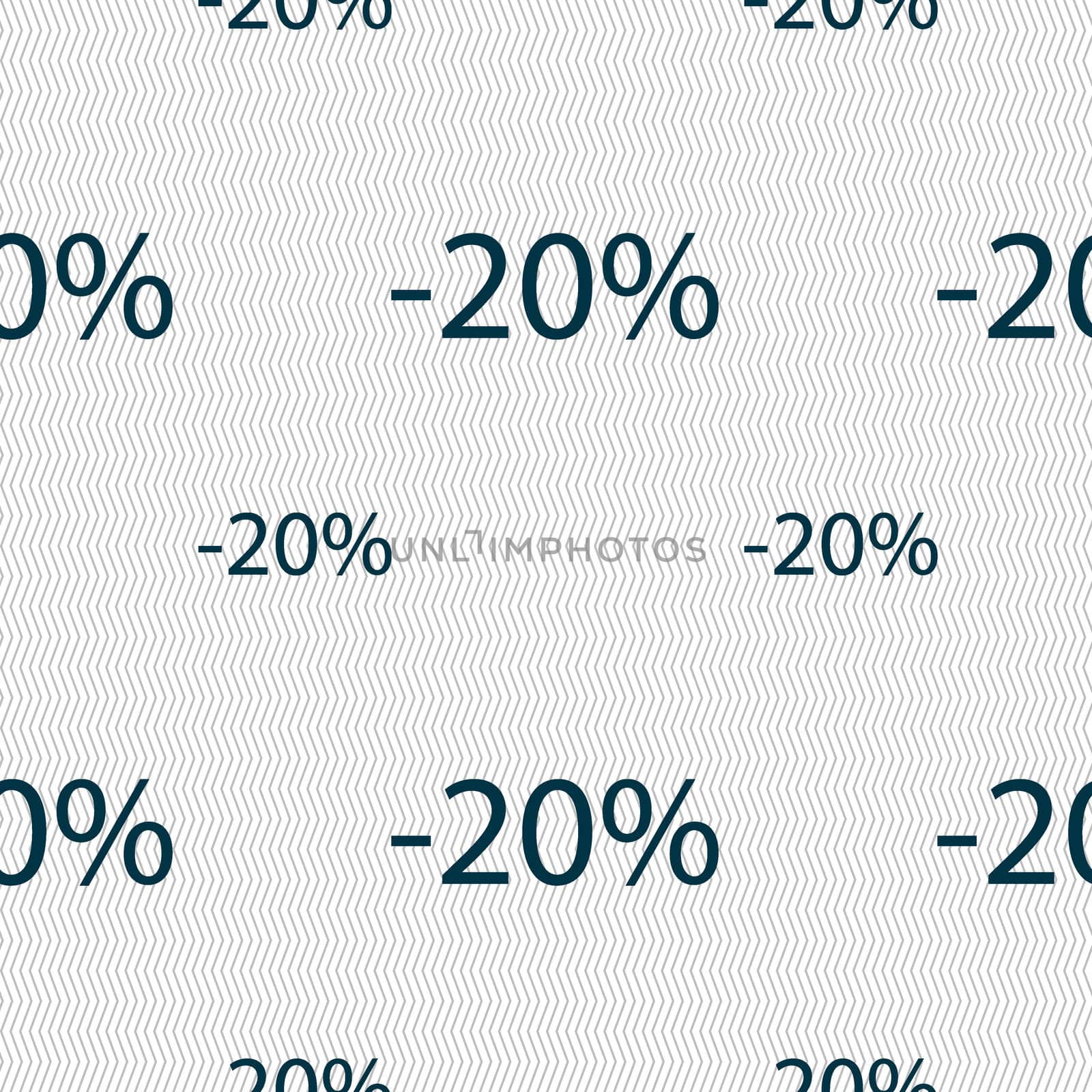 20 percent discount sign icon. Sale symbol. Special offer label. Seamless pattern with geometric texture. illustration