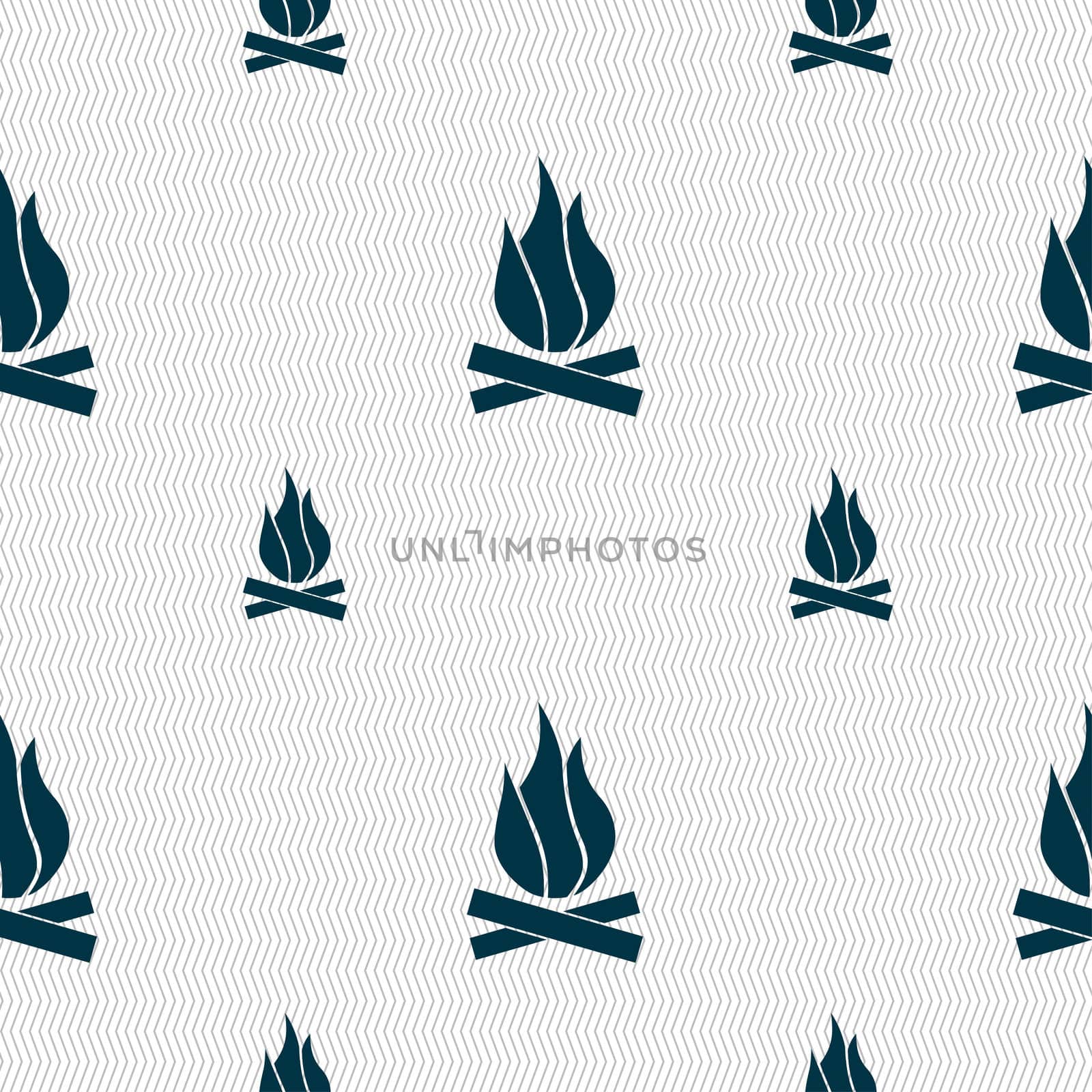A fire icon sign. Seamless pattern with geometric texture. illustration