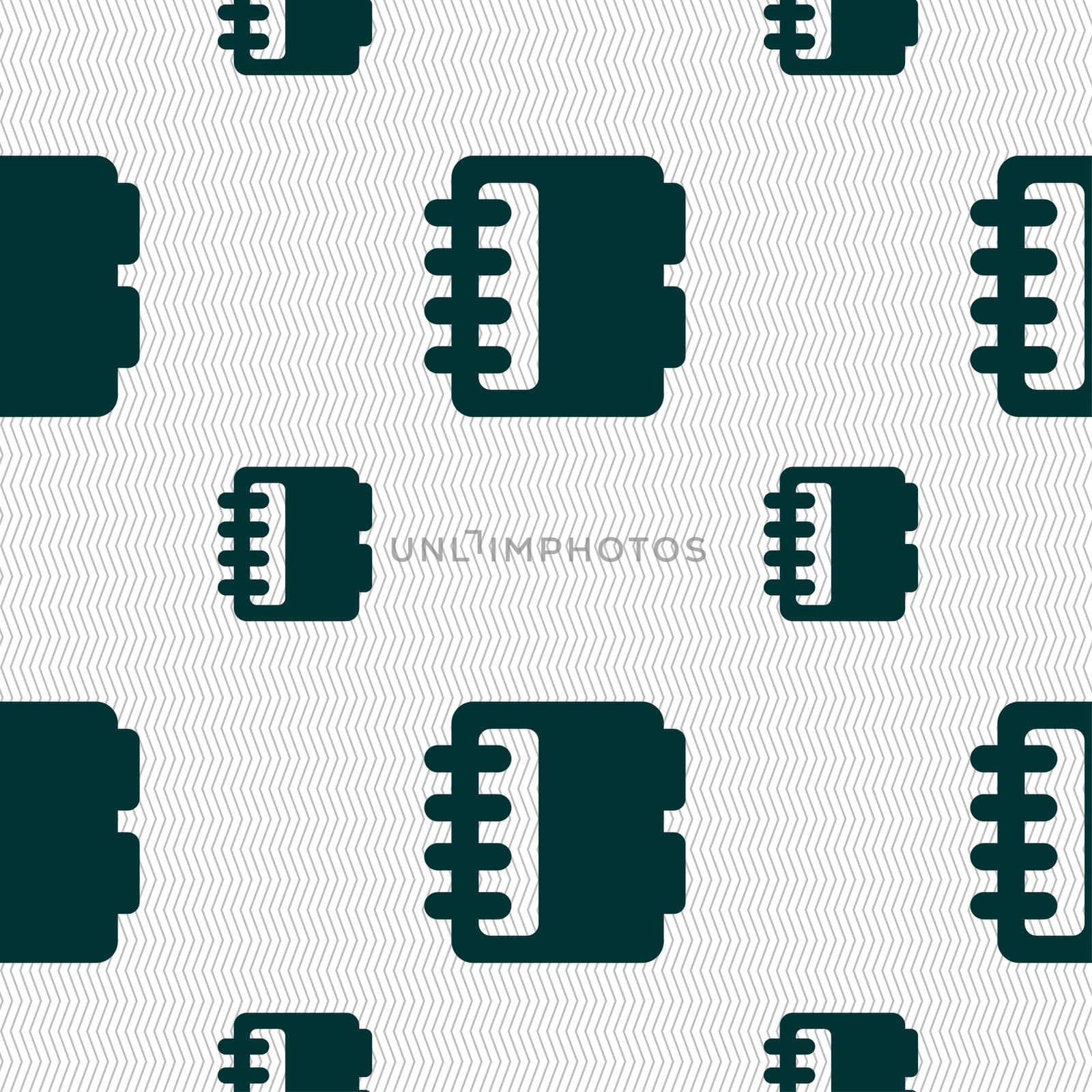 Notepad, calendar icon sign. Seamless pattern with geometric texture. illustration
