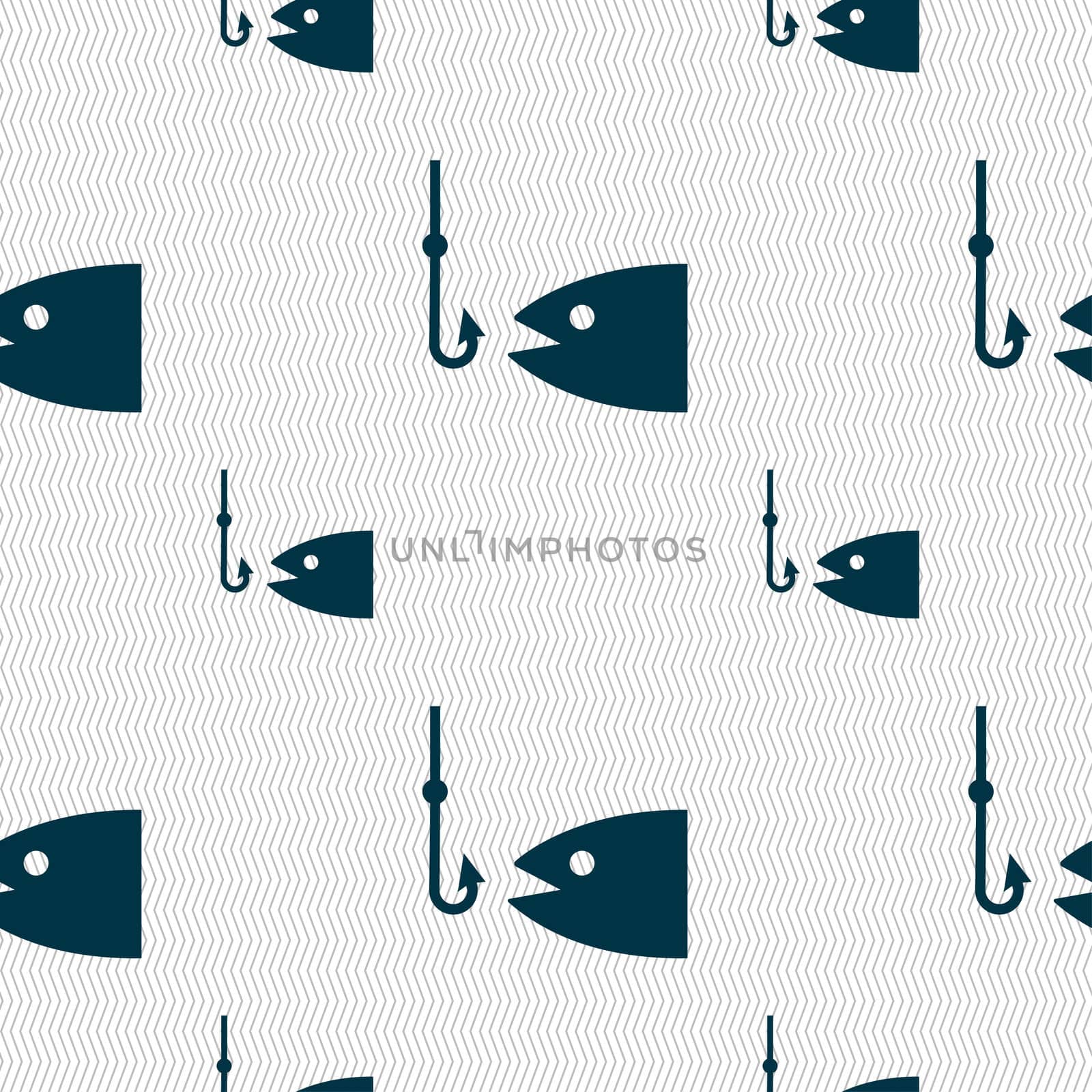 Fishing icon sign. Seamless pattern with geometric texture. illustration