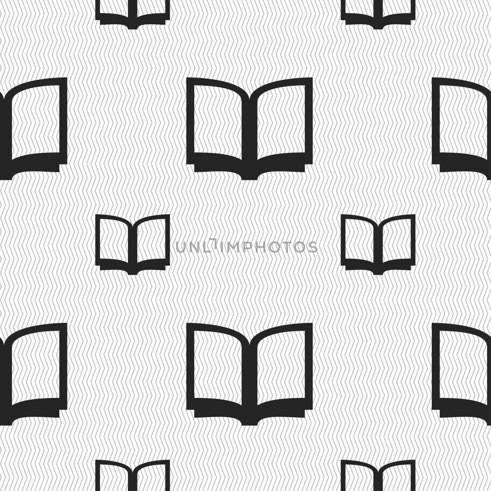 Open book icon sign. Seamless pattern with geometric texture. illustration
