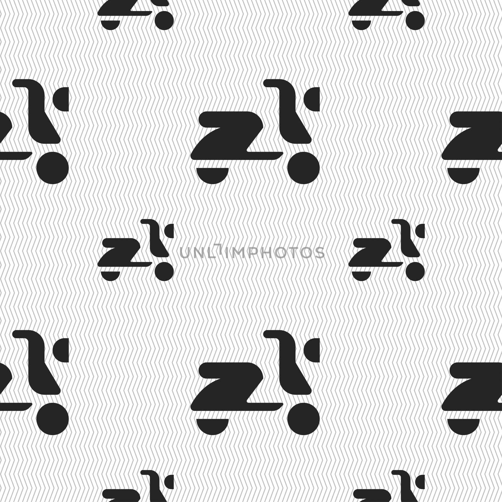 Scooter, bike icon sign. Seamless pattern with geometric texture. illustration