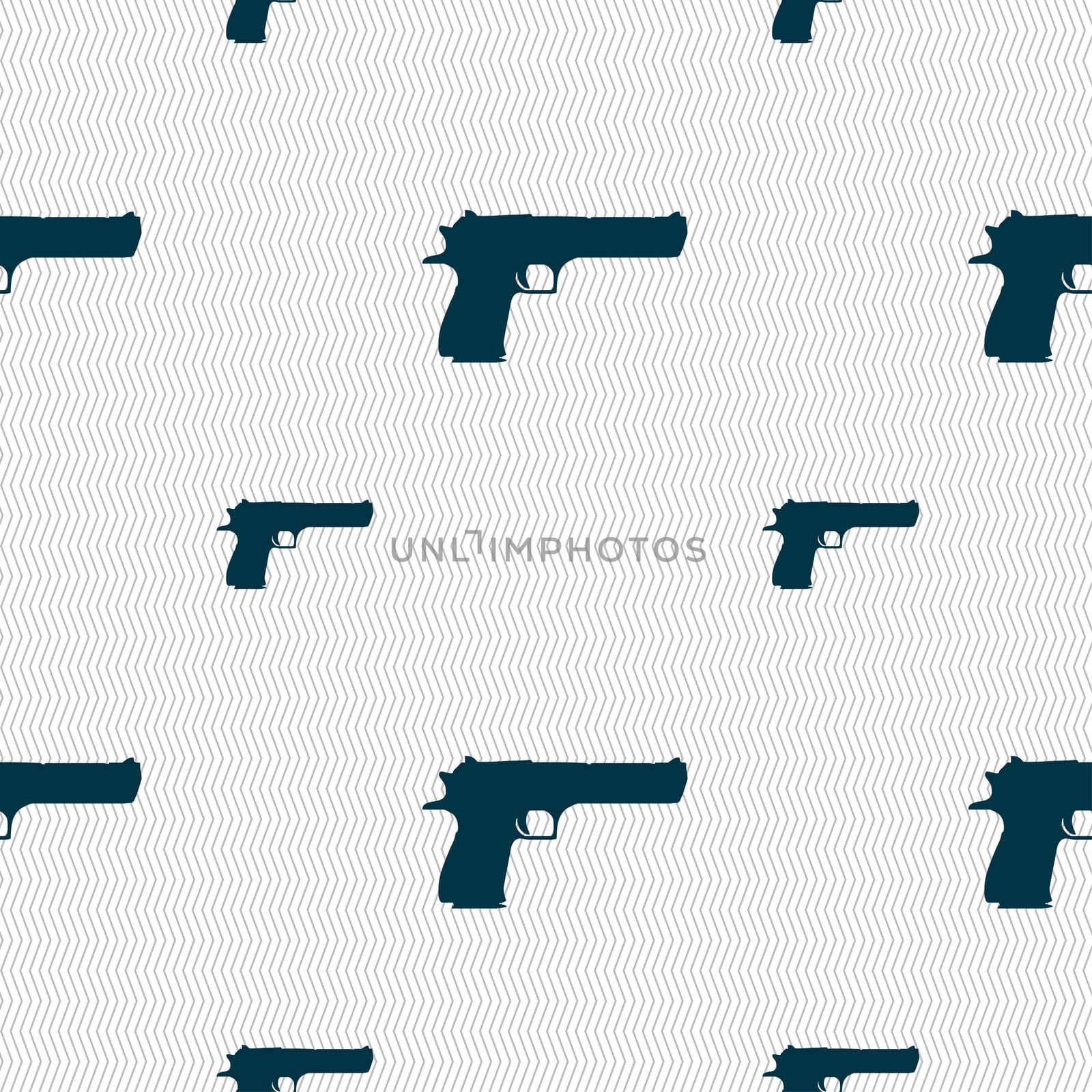 gun icon sign. Seamless pattern with geometric texture. illustration
