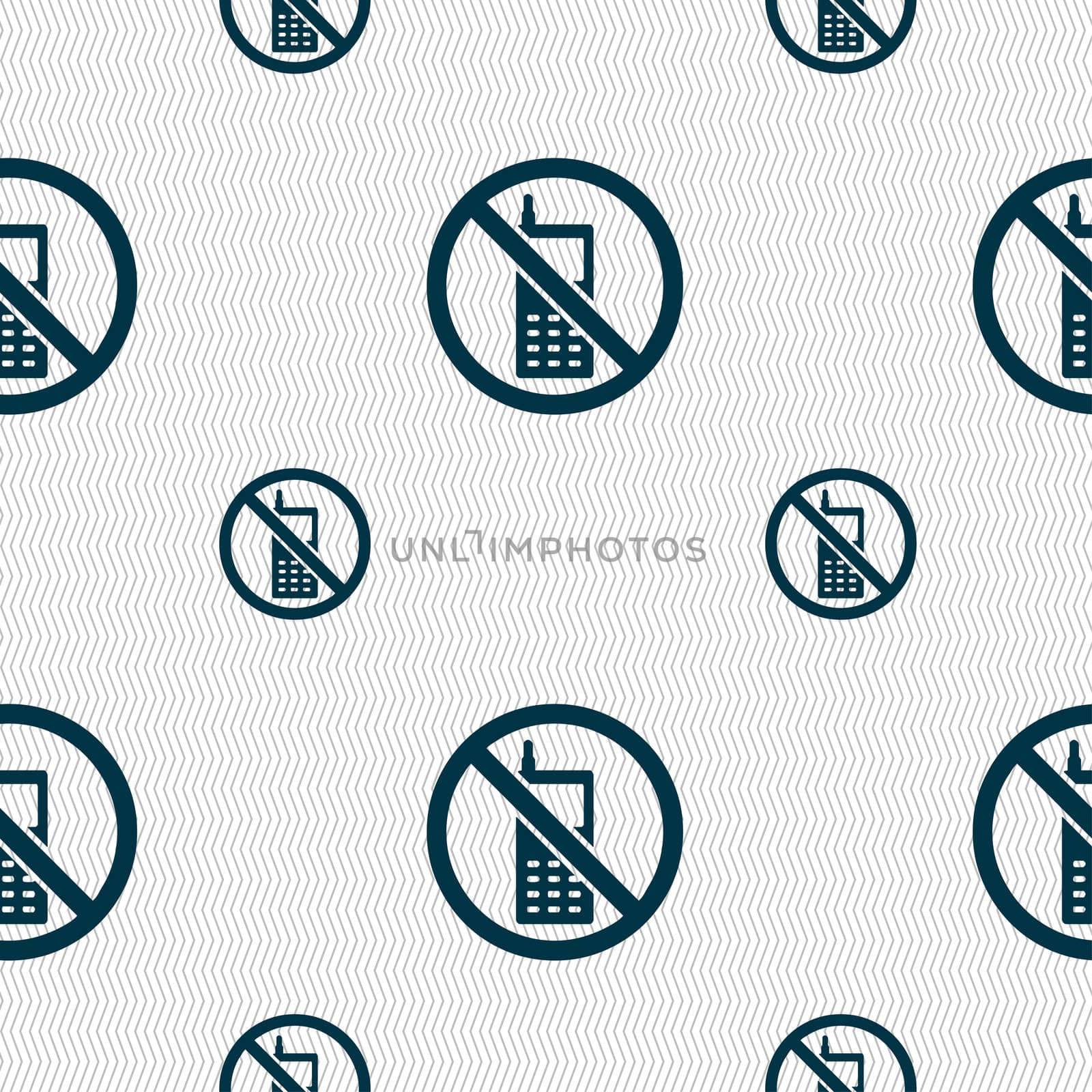 mobile phone is prohibited icon sign. Seamless pattern with geometric texture. illustration