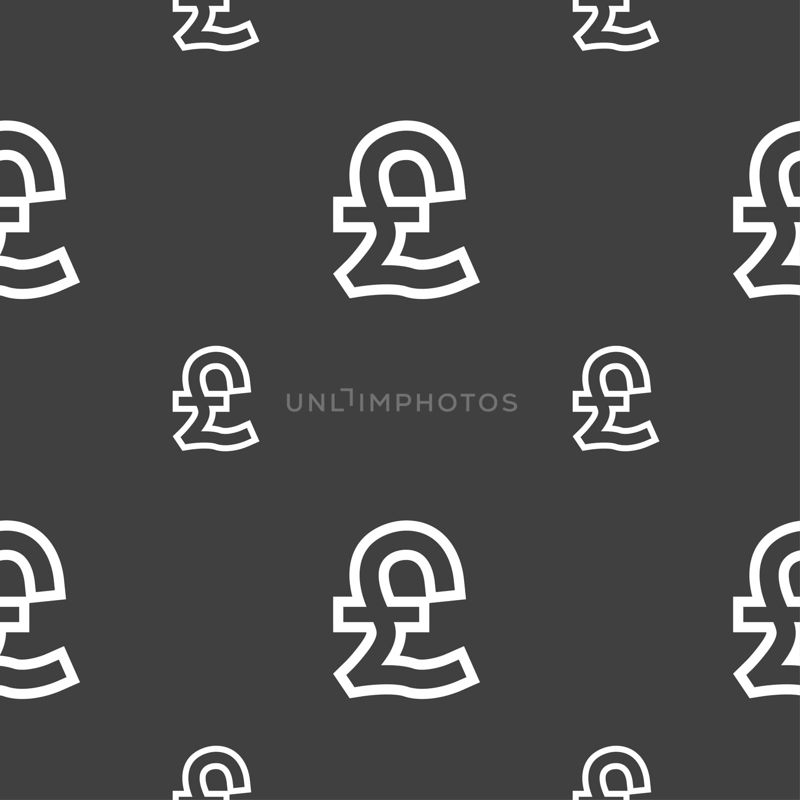 Pound Sterling icon sign. Seamless pattern on a gray background. illustration