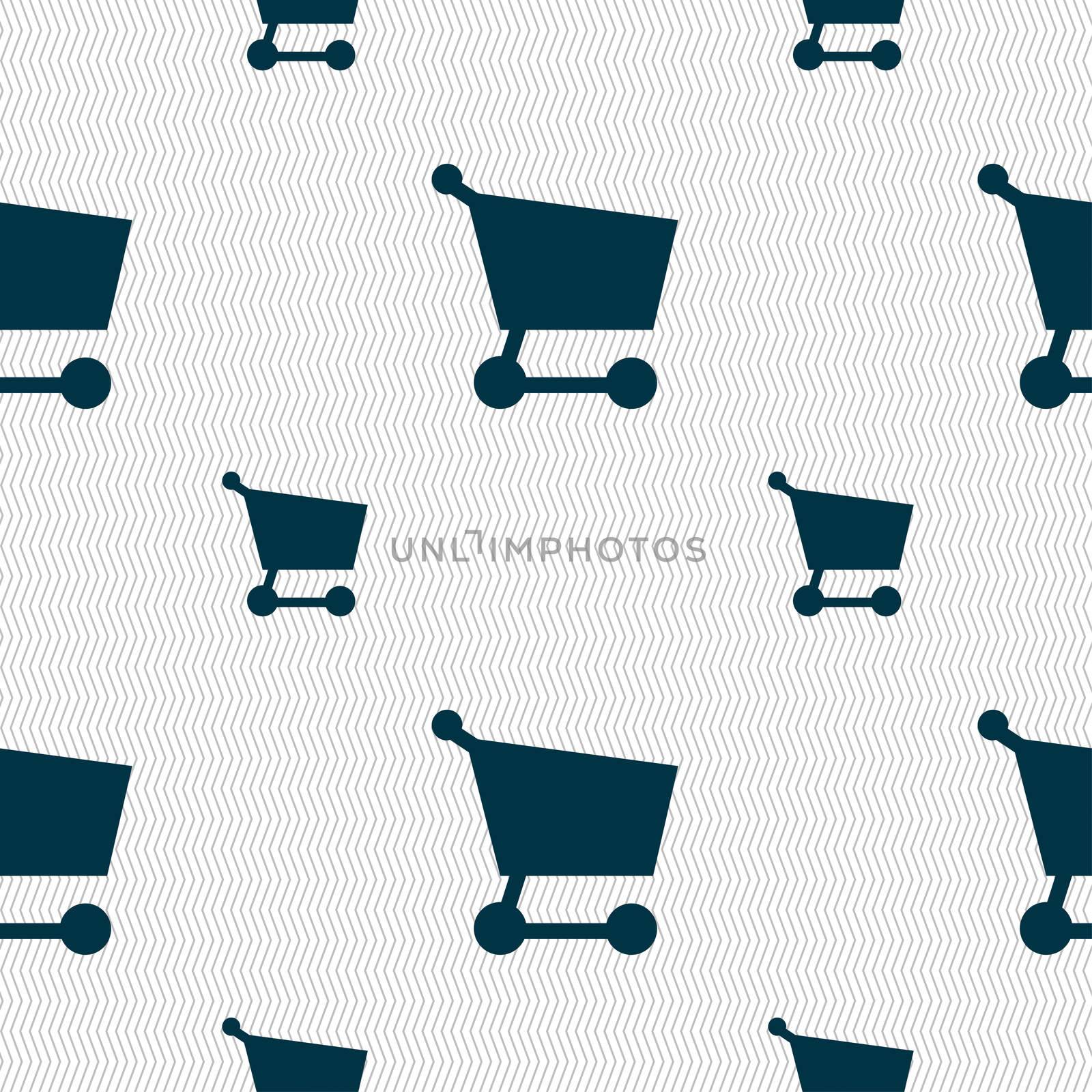Shopping basket icon sign. Seamless pattern with geometric texture. illustration
