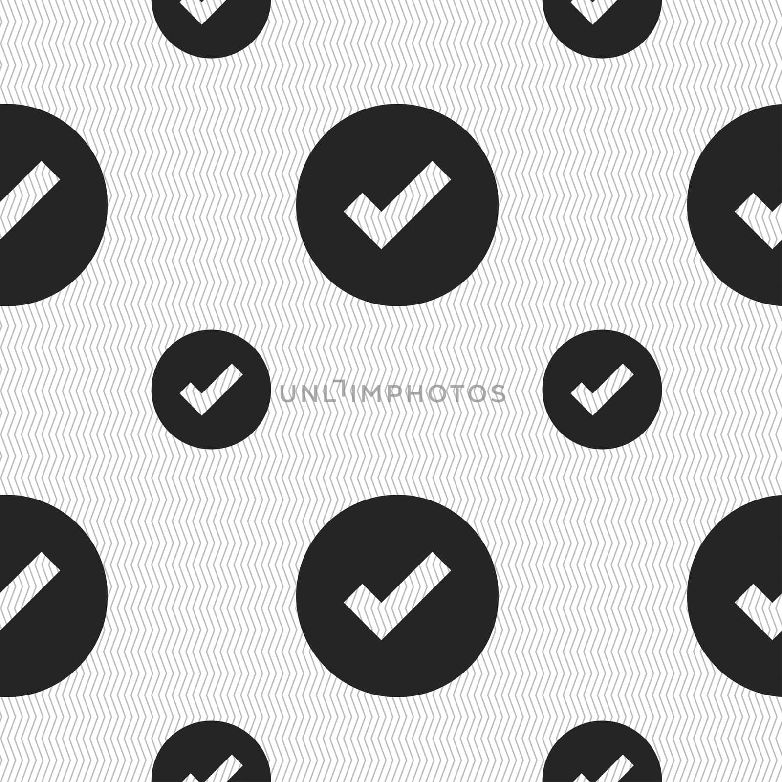 Check mark, tik icon sign. Seamless pattern with geometric texture. illustration