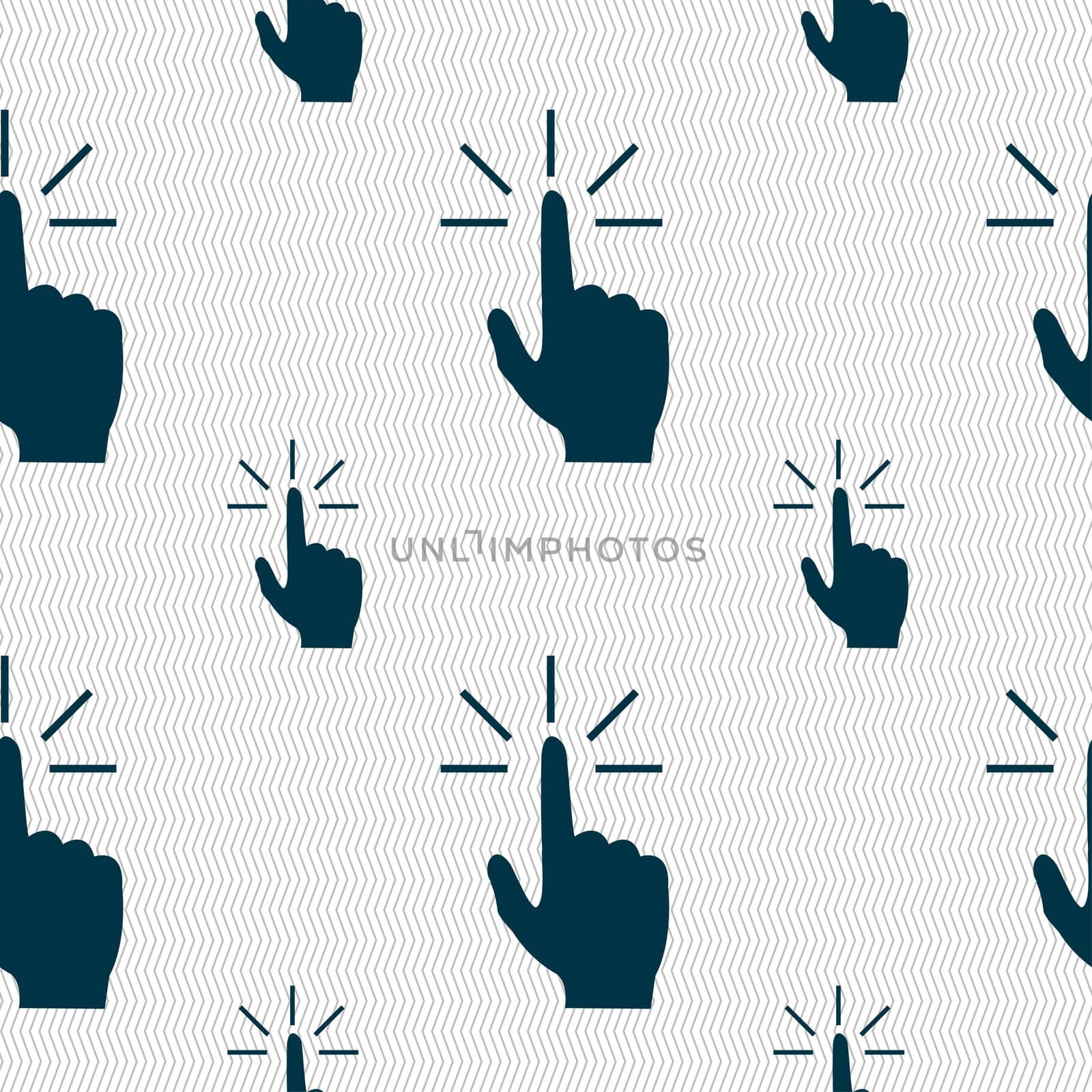 Click here hand icon sign. Seamless pattern with geometric texture. illustration