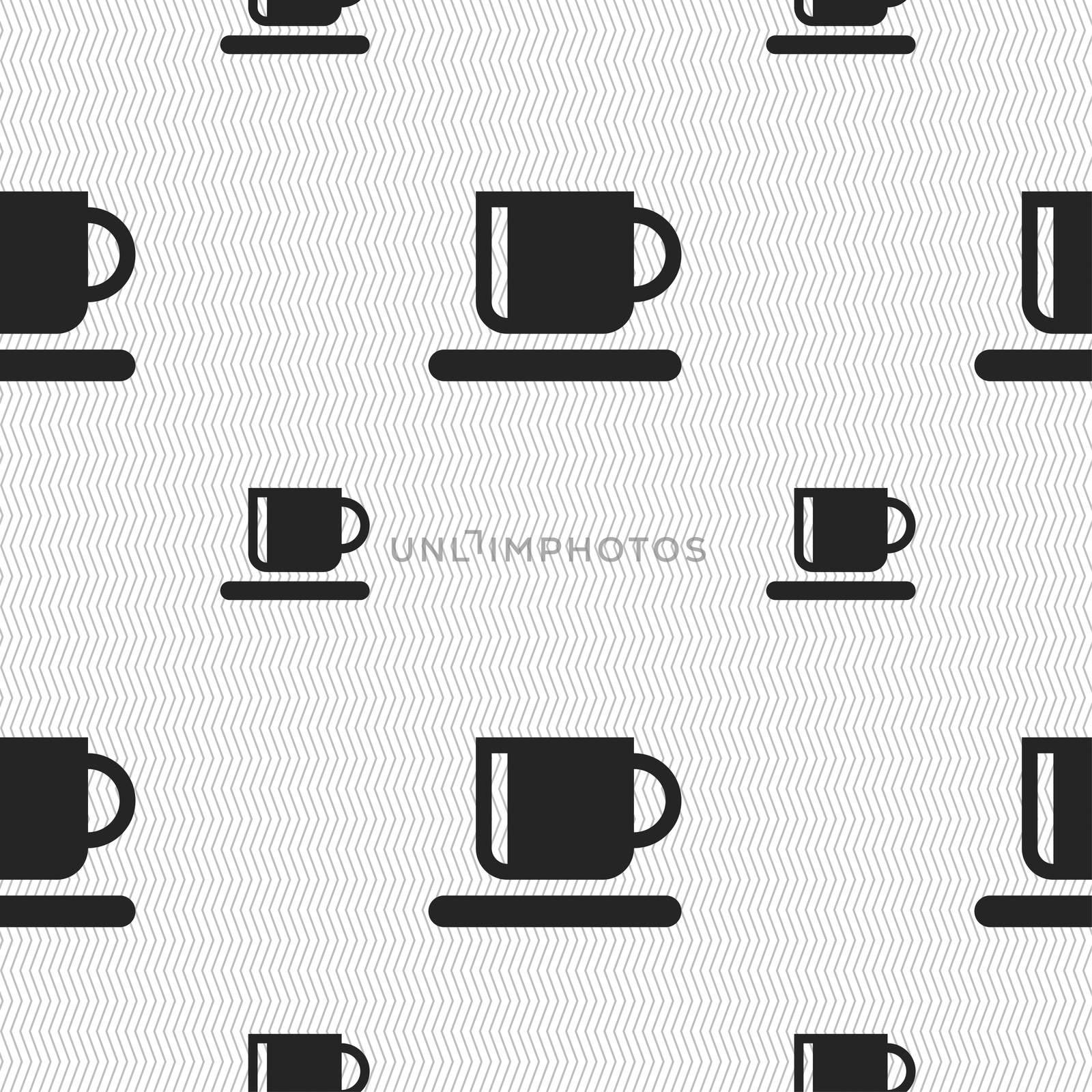 Coffee cup icon sign. Seamless pattern with geometric texture. illustration