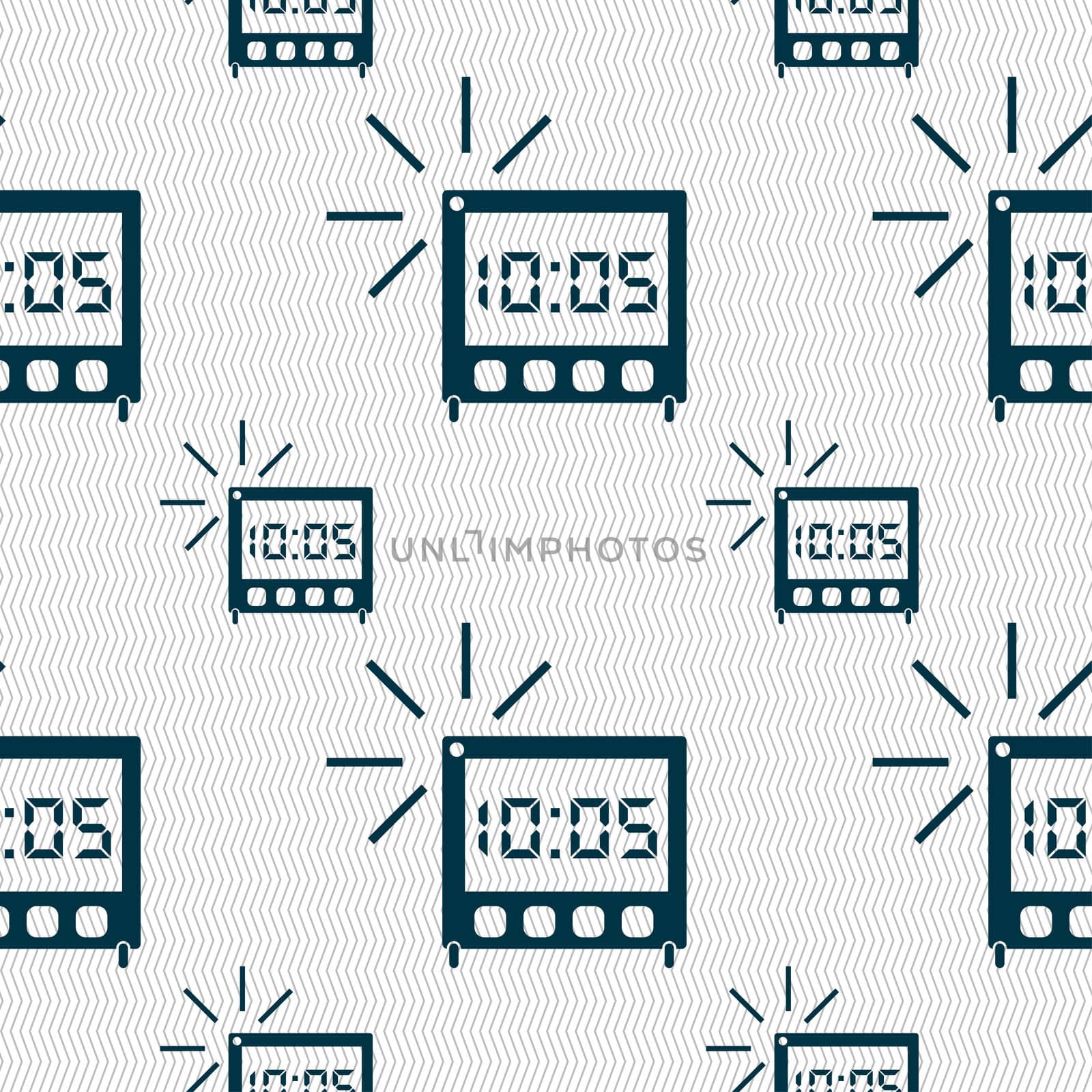 digital Alarm Clock icon sign. Seamless pattern with geometric texture. illustration