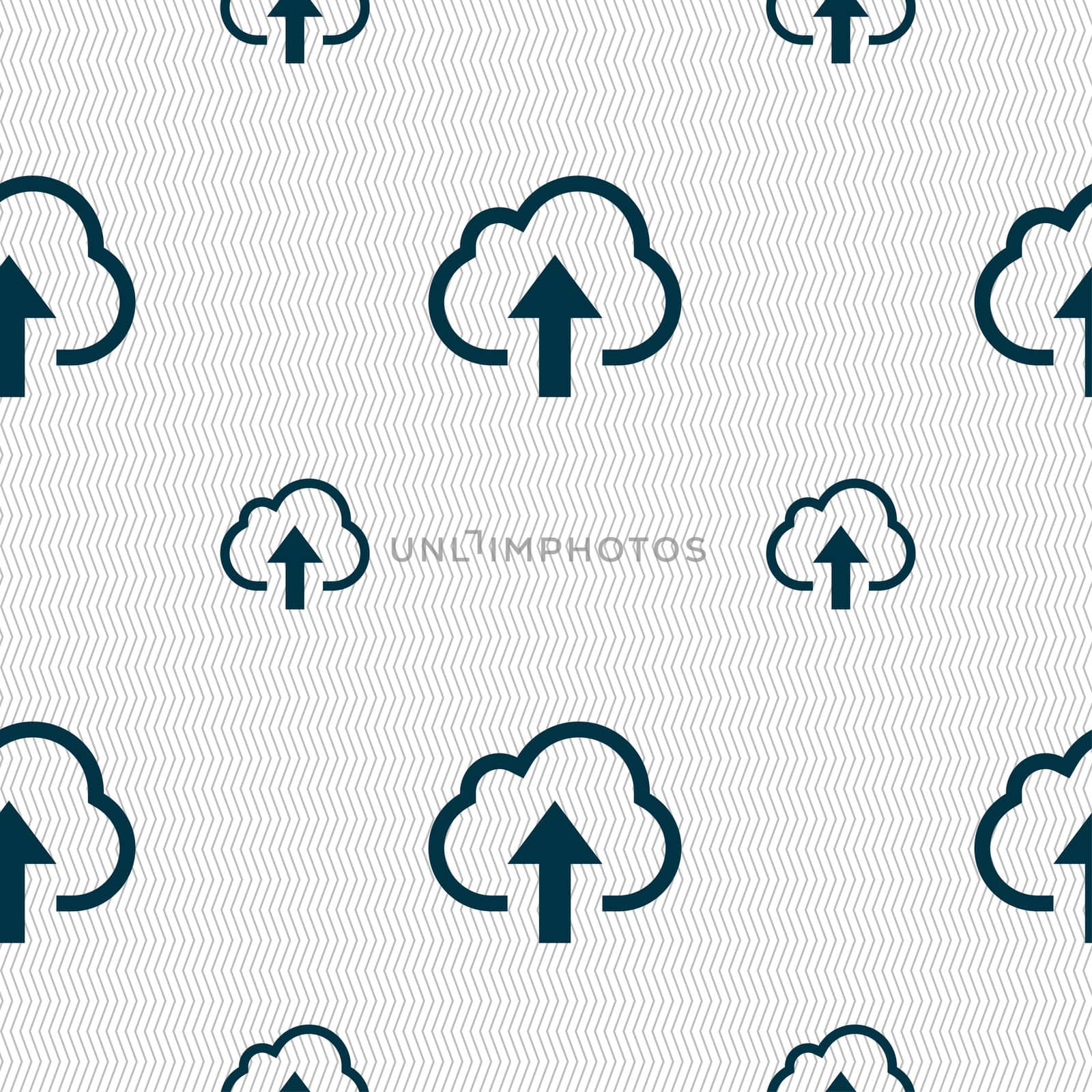Upload from cloud icon sign. Seamless pattern with geometric texture. illustration