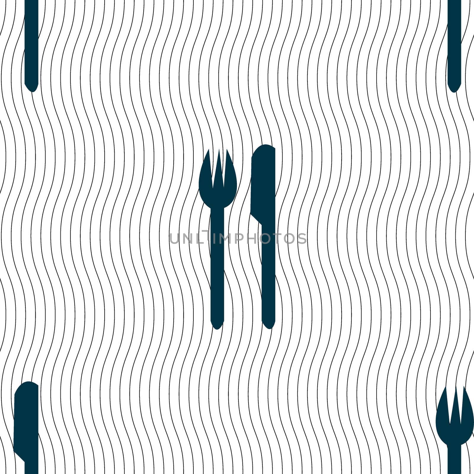 Eat sign icon. Cutlery symbol. Fork and knife. Seamless pattern with geometric texture.  by serhii_lohvyniuk