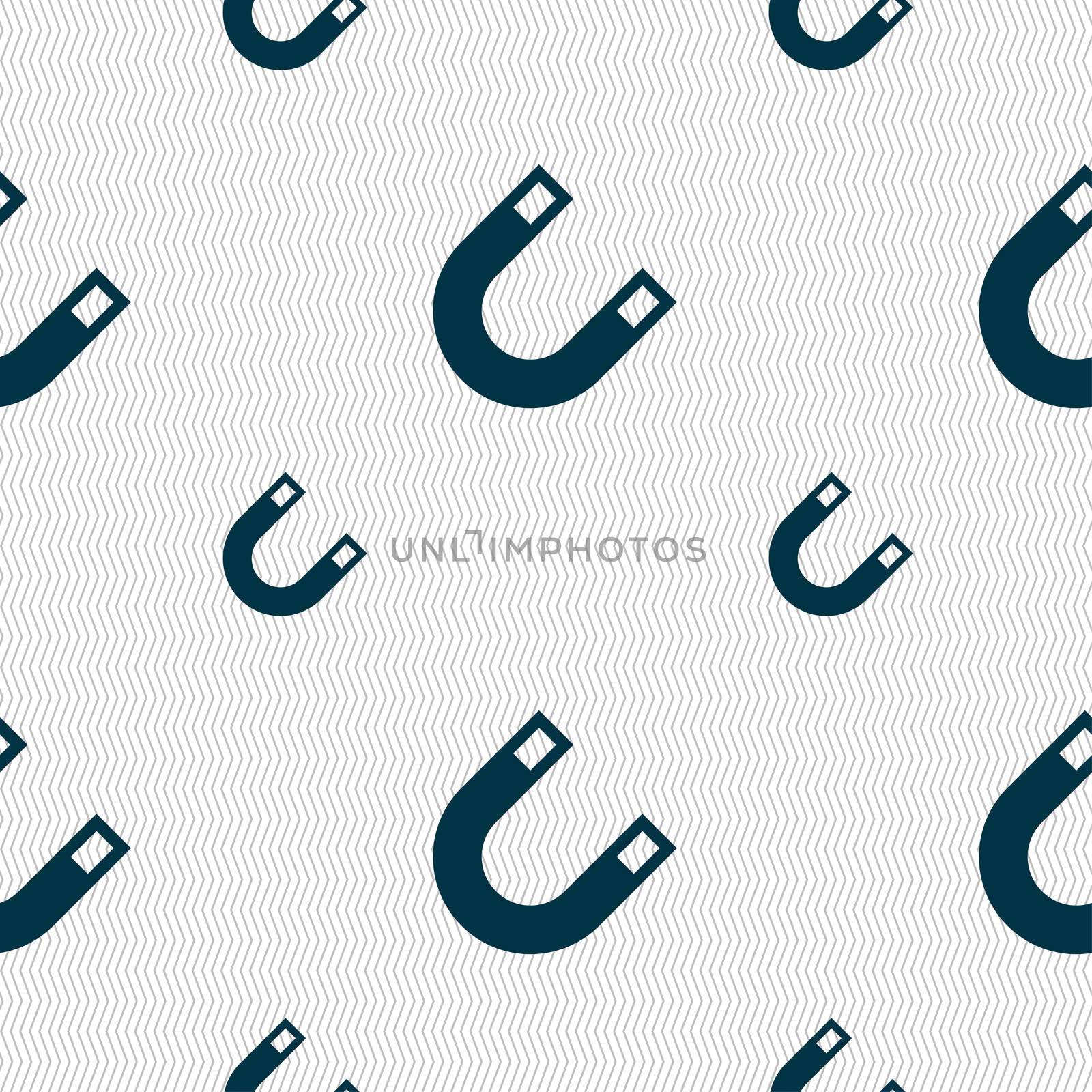 magnet, horseshoe icon sign. Seamless pattern with geometric texture. illustration