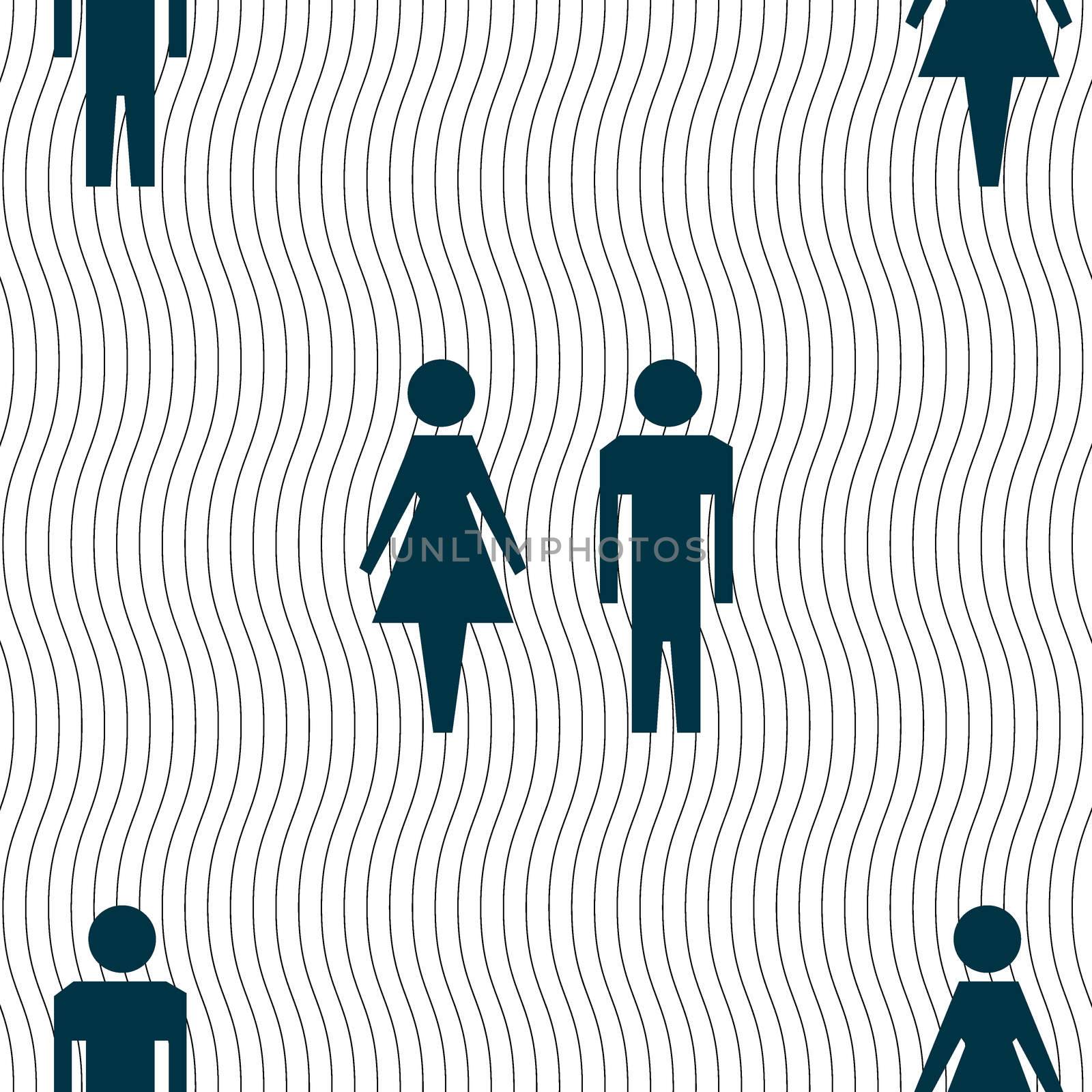WC sign icon. Toilet symbol. Male and Female toilet. Seamless pattern with geometric texture.  by serhii_lohvyniuk