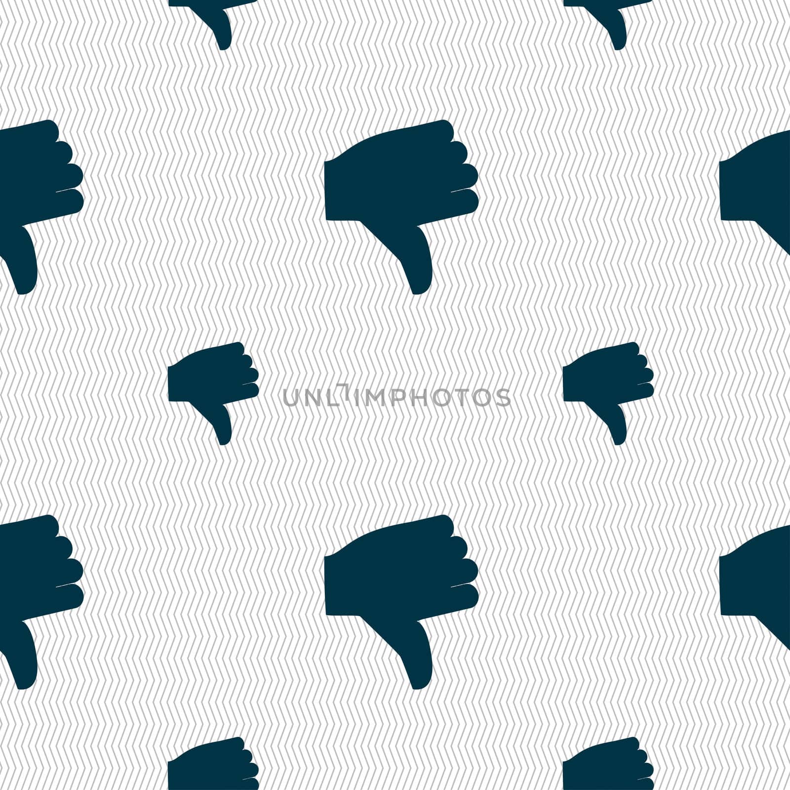 Dislike, Thumb down icon sign. Seamless pattern with geometric texture. illustration