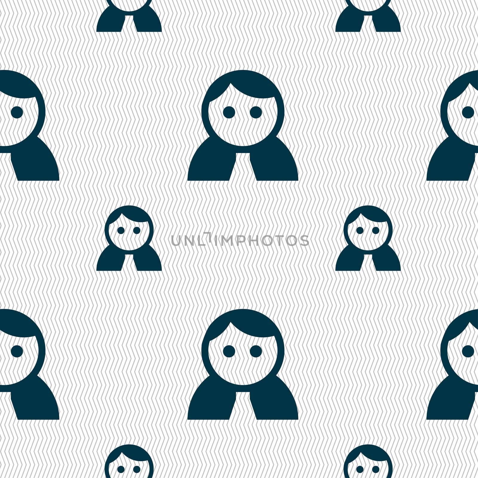 Female, Woman human, Women toilet, User, Login icon sign. Seamless pattern with geometric texture. illustration