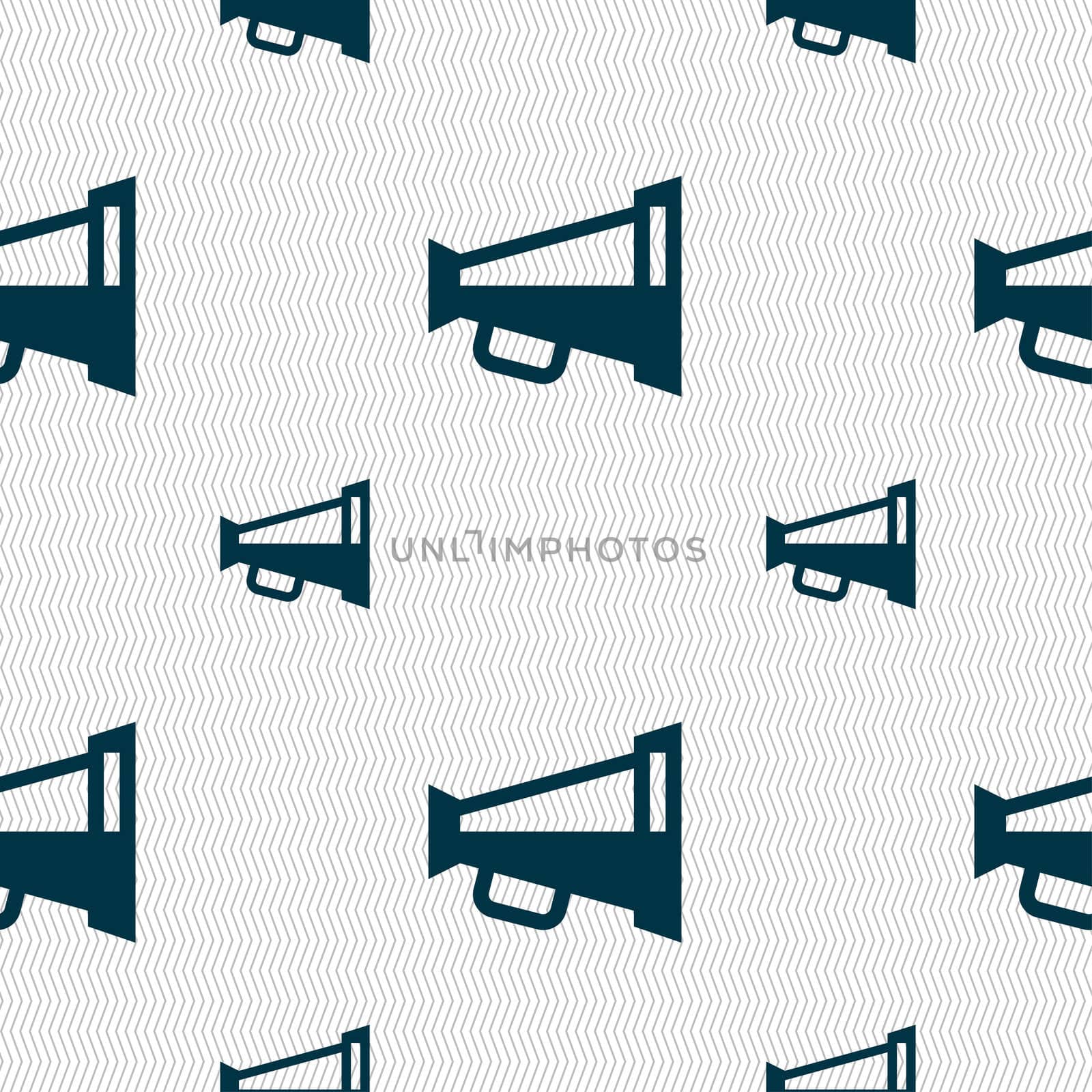 Megaphone soon, Loudspeaker icon sign. Seamless pattern with geometric texture.  by serhii_lohvyniuk