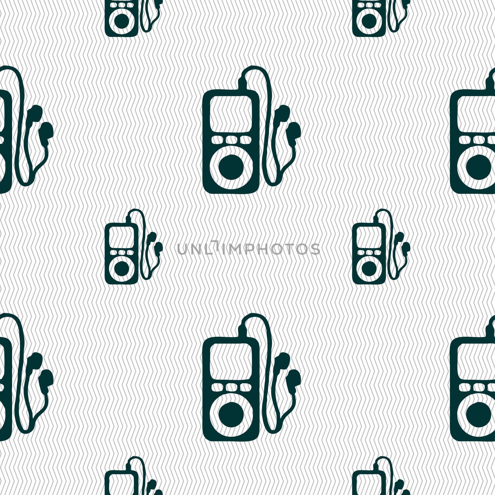 MP3 player, headphones, music icon sign. Seamless pattern with geometric texture.  by serhii_lohvyniuk